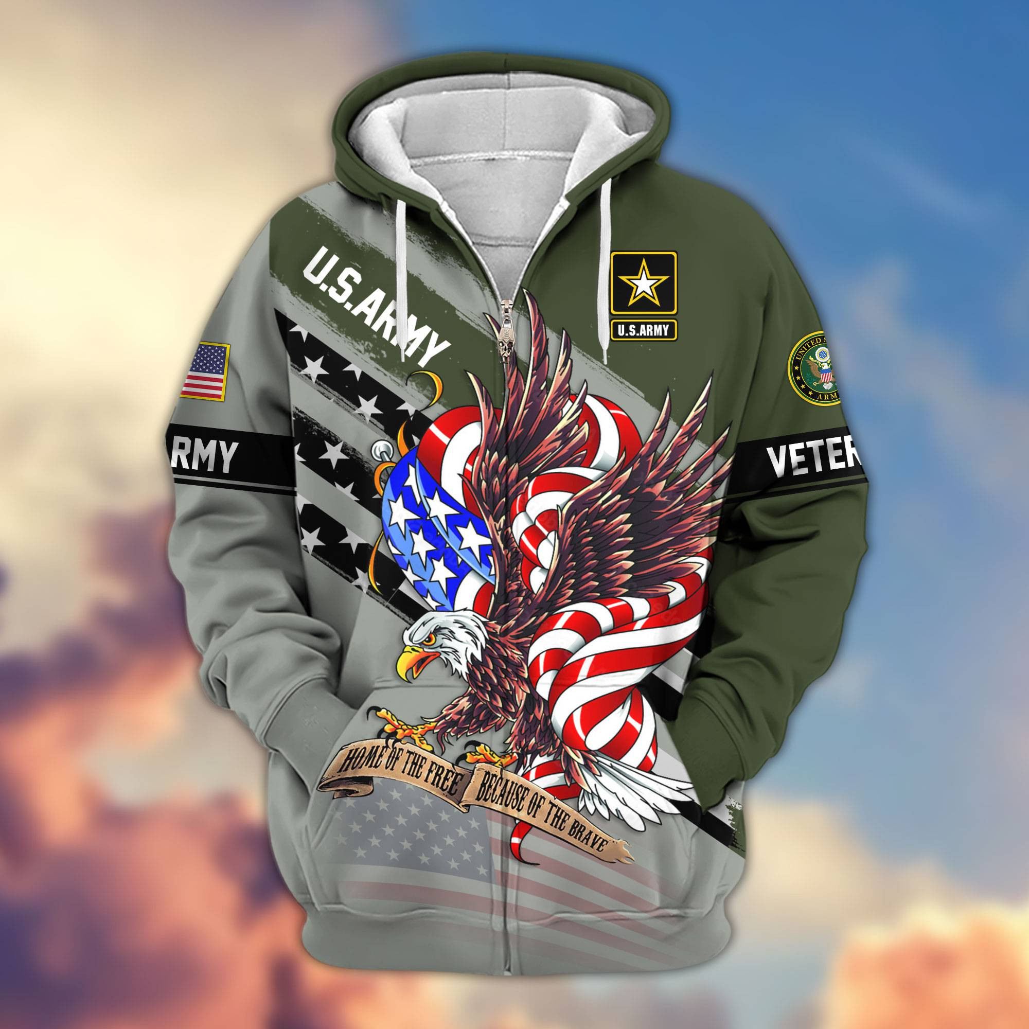 Premium US Veterans Zip Up Hoodie APHN300911, Gifts For US Veterans, Gifts For Veterans Day