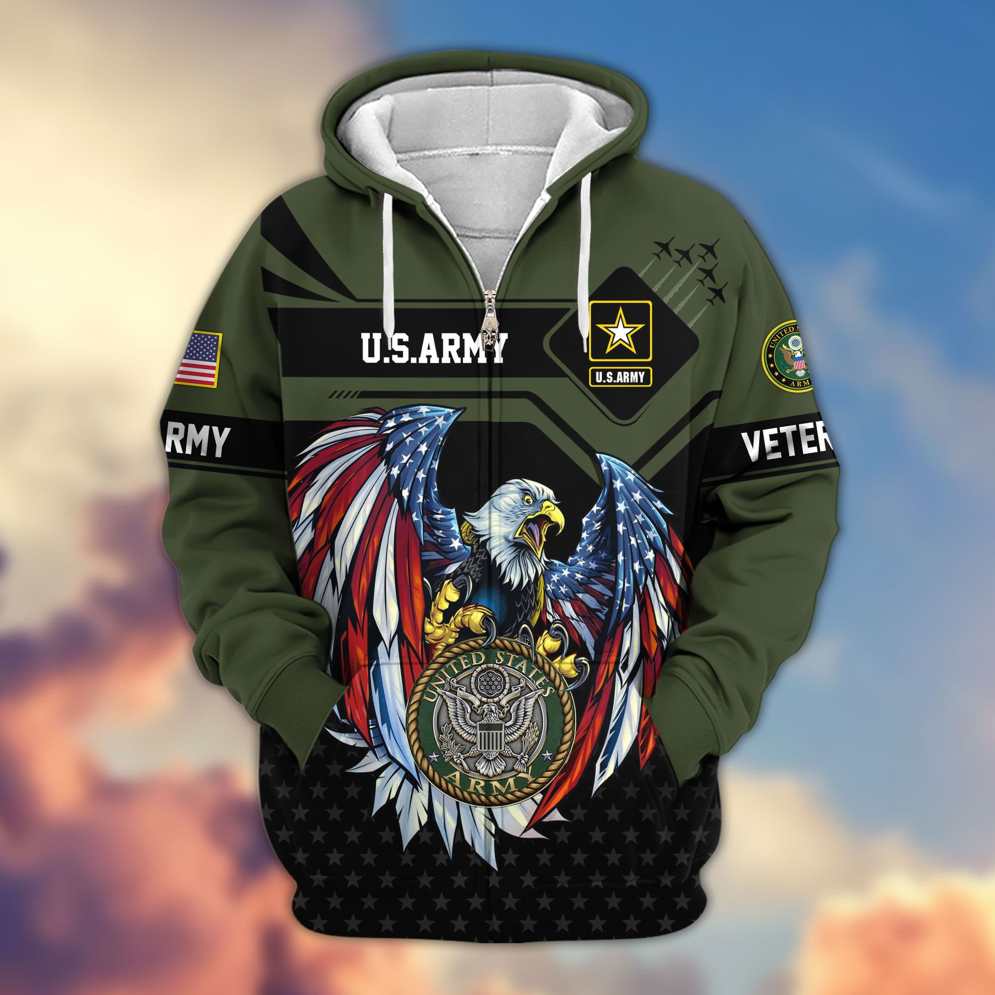 Premium US Veterans Zip Up Hoodie APHN011011, Gifts For US Veterans, Gifts For Veterans Day
