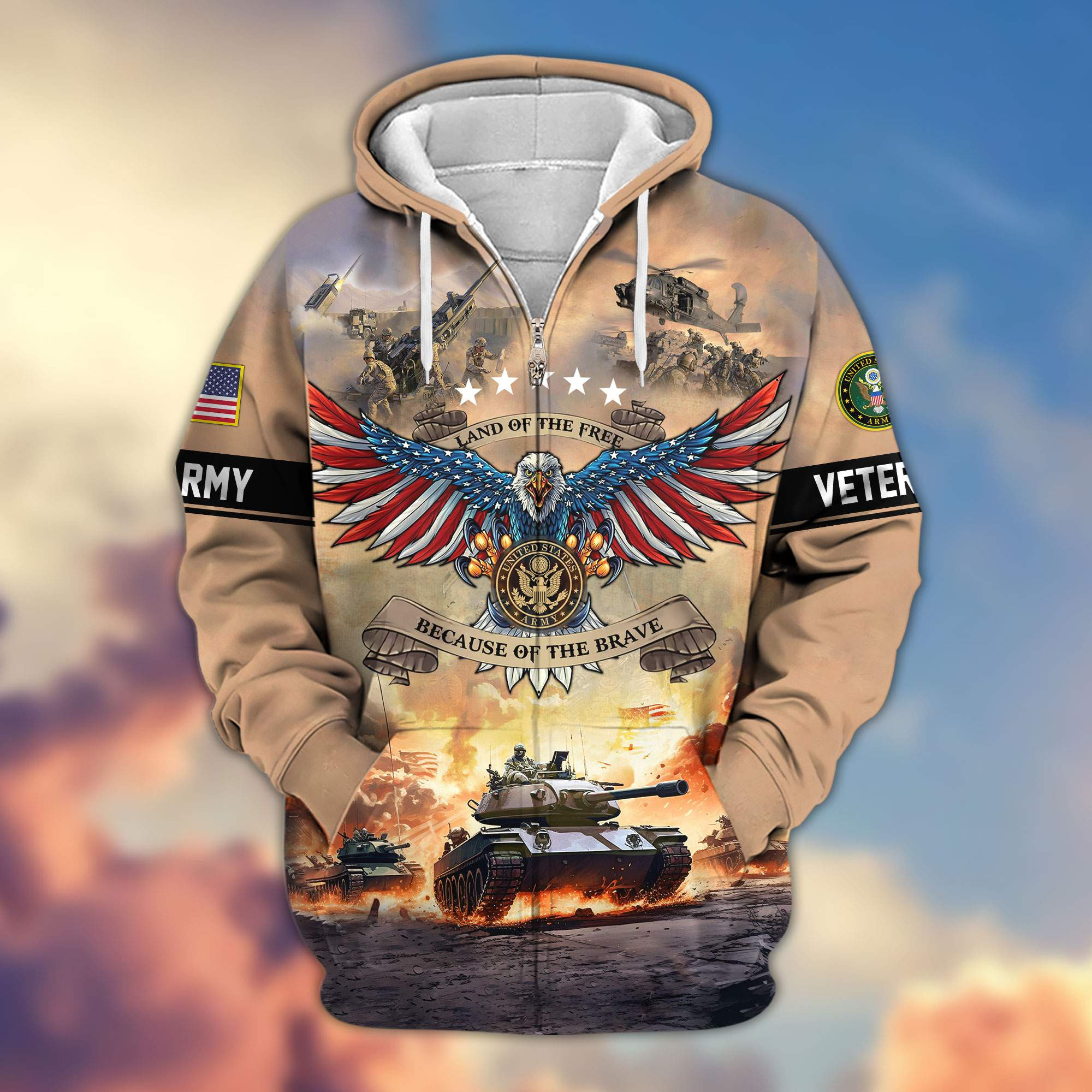Premium Land Of The Free Because Of The Brave US Veterans Zip Up Hoodie APHN011013, Gifts For US Veterans, Gifts For Veterans Day