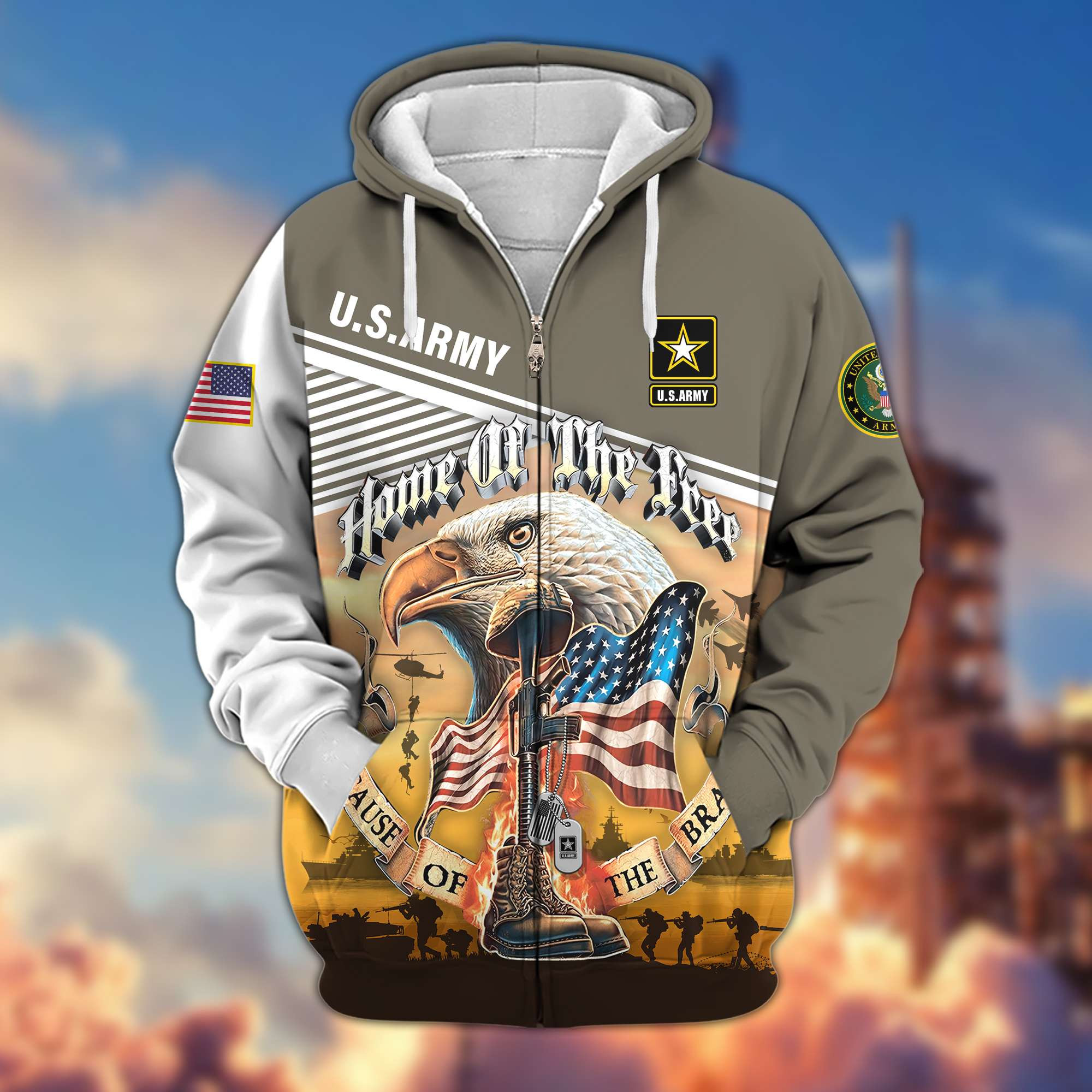 Premium US Veterans Zip Up Hoodie BPVC151001, Home Of The Free Because Of The Brave, Gifts For US Veterans