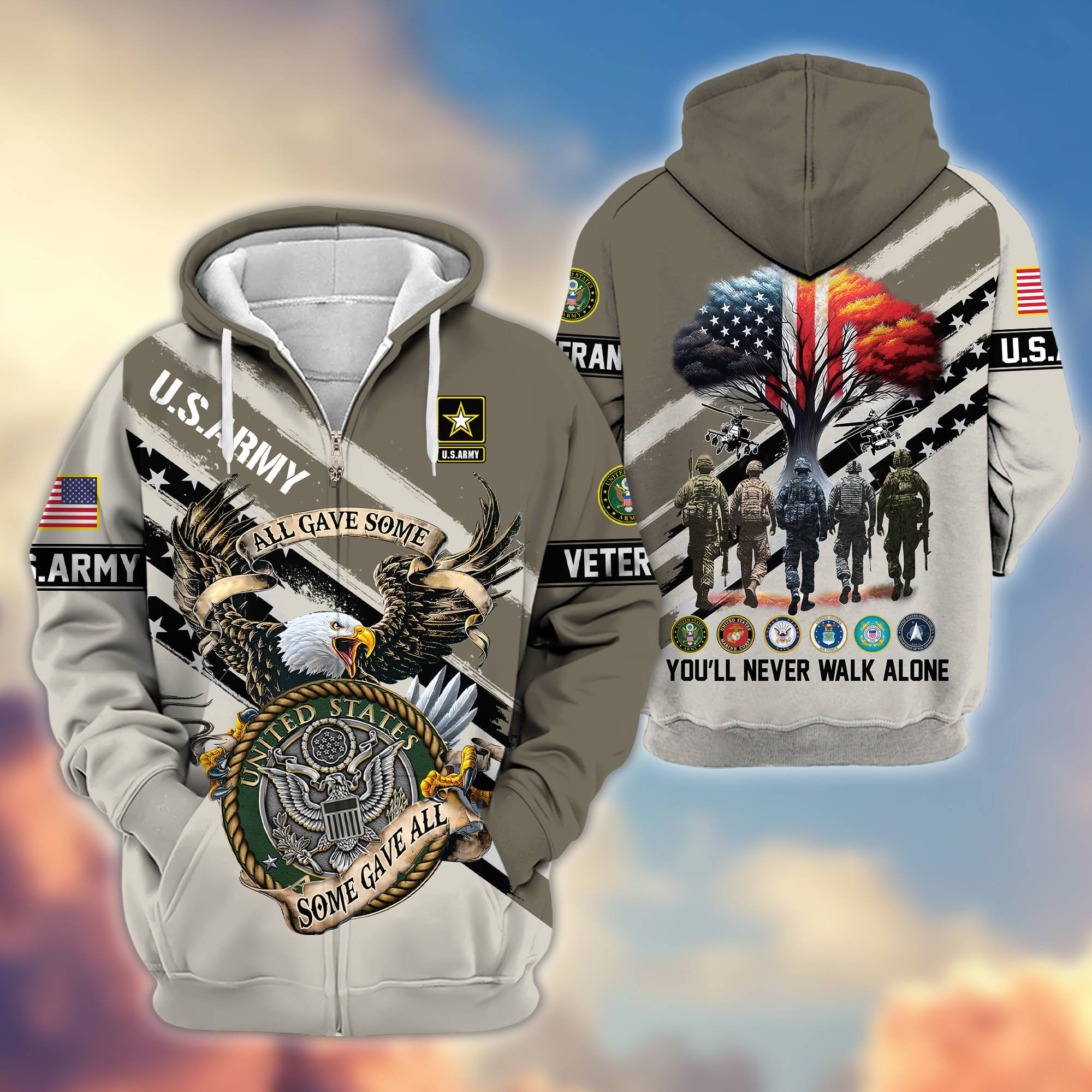 Premium All Gave Some Some Gave All US Veterans Zip Up Hoodie BPVC181001, Gifts For US Veterans, Gifts For Veterans Day