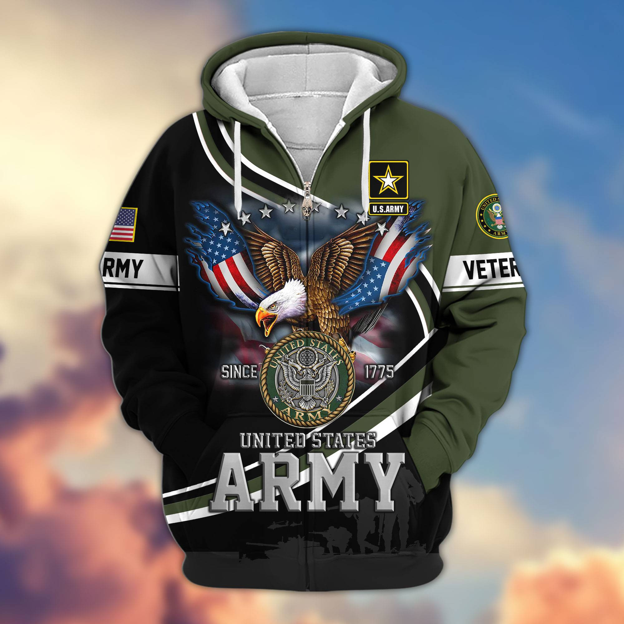 Premium US Veterans Zip Up Hoodie APHN211012, Gifts For US Veterans