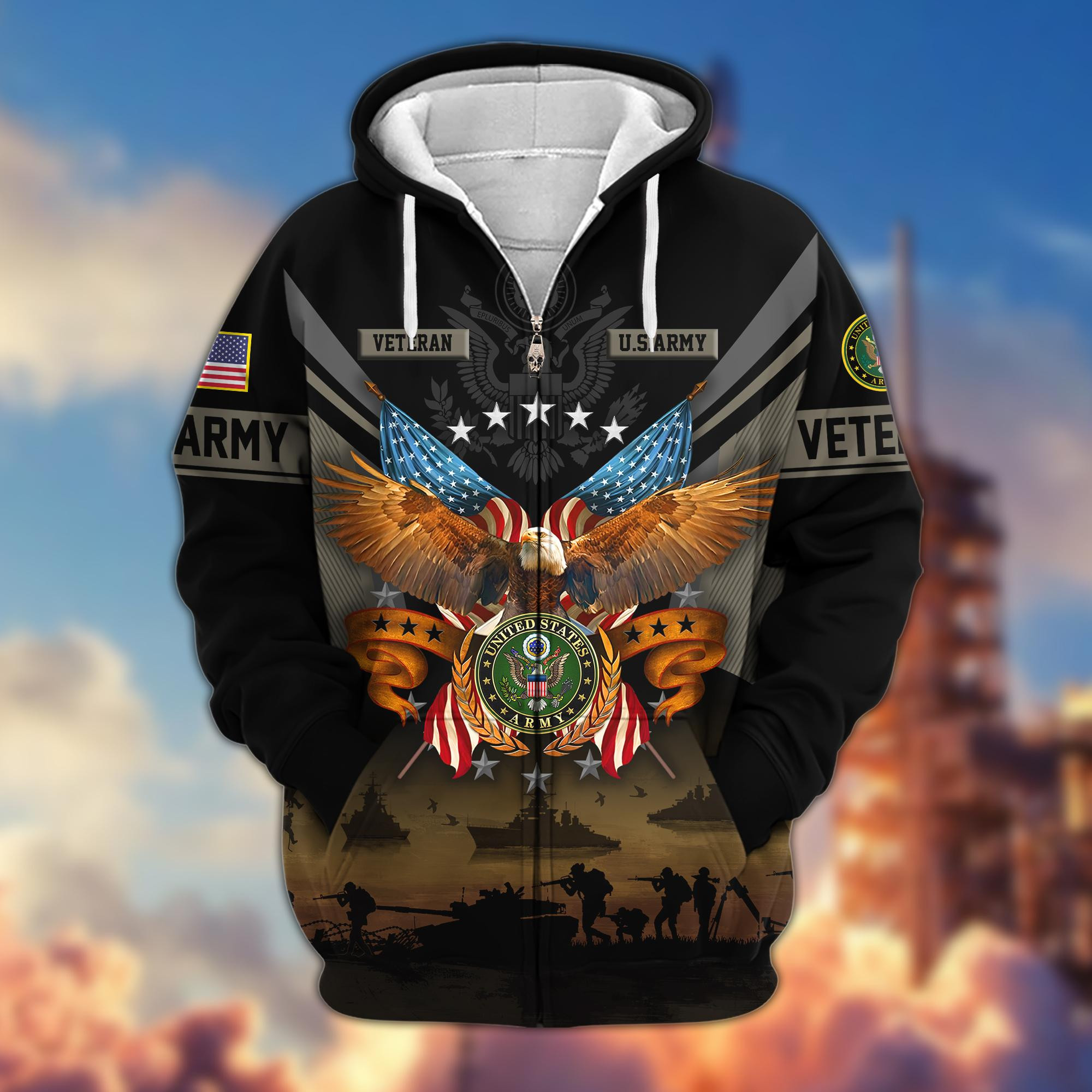 Premium US Veterans Zip Up Hoodie BPVC311001, Gifts For US Veterans
