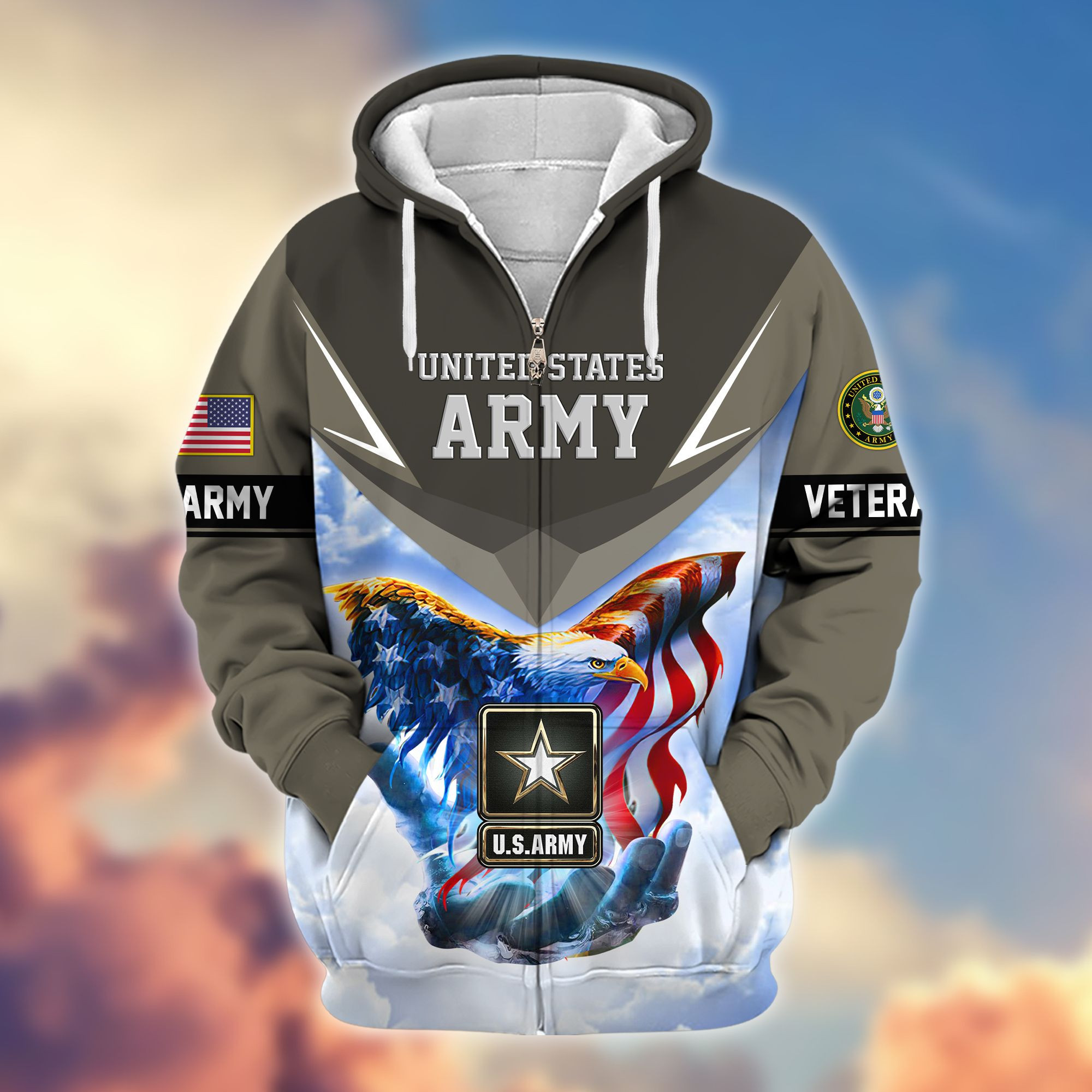 Premium US Veterans Zip Up Hoodie APHN011113, Gifts For US Veterans