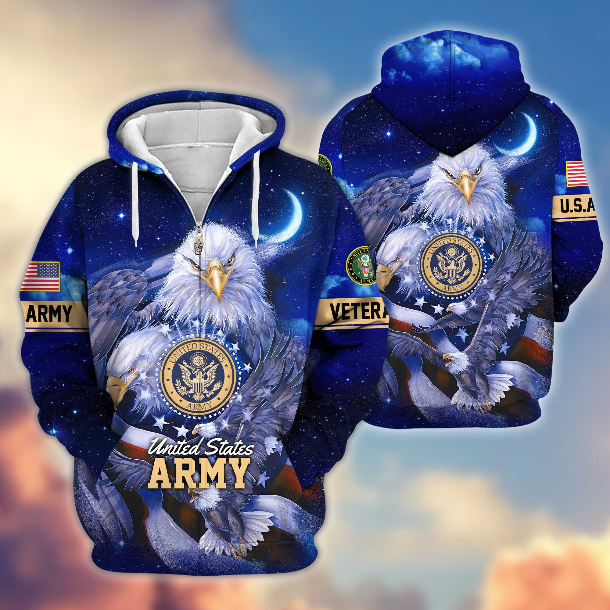 Premium US Veterans Zip Up Hoodie APHN041112, Gifts For US Veterans