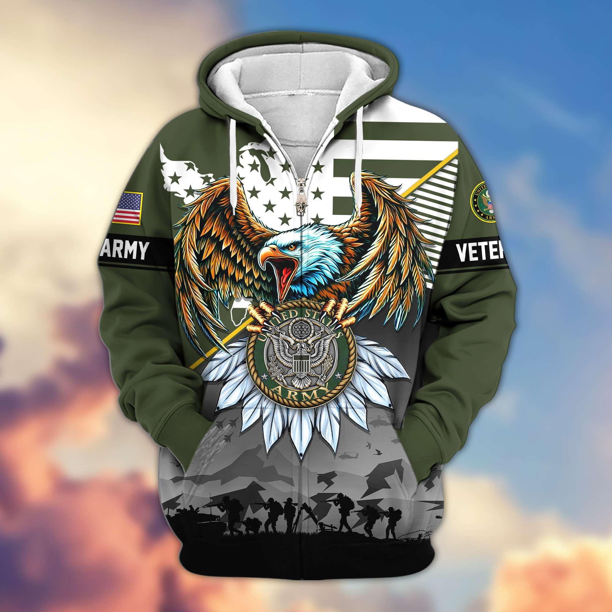 Premium Proudly Served US Veterans Zip Up Hoodie APHN011112, Gifts For US Veterans
