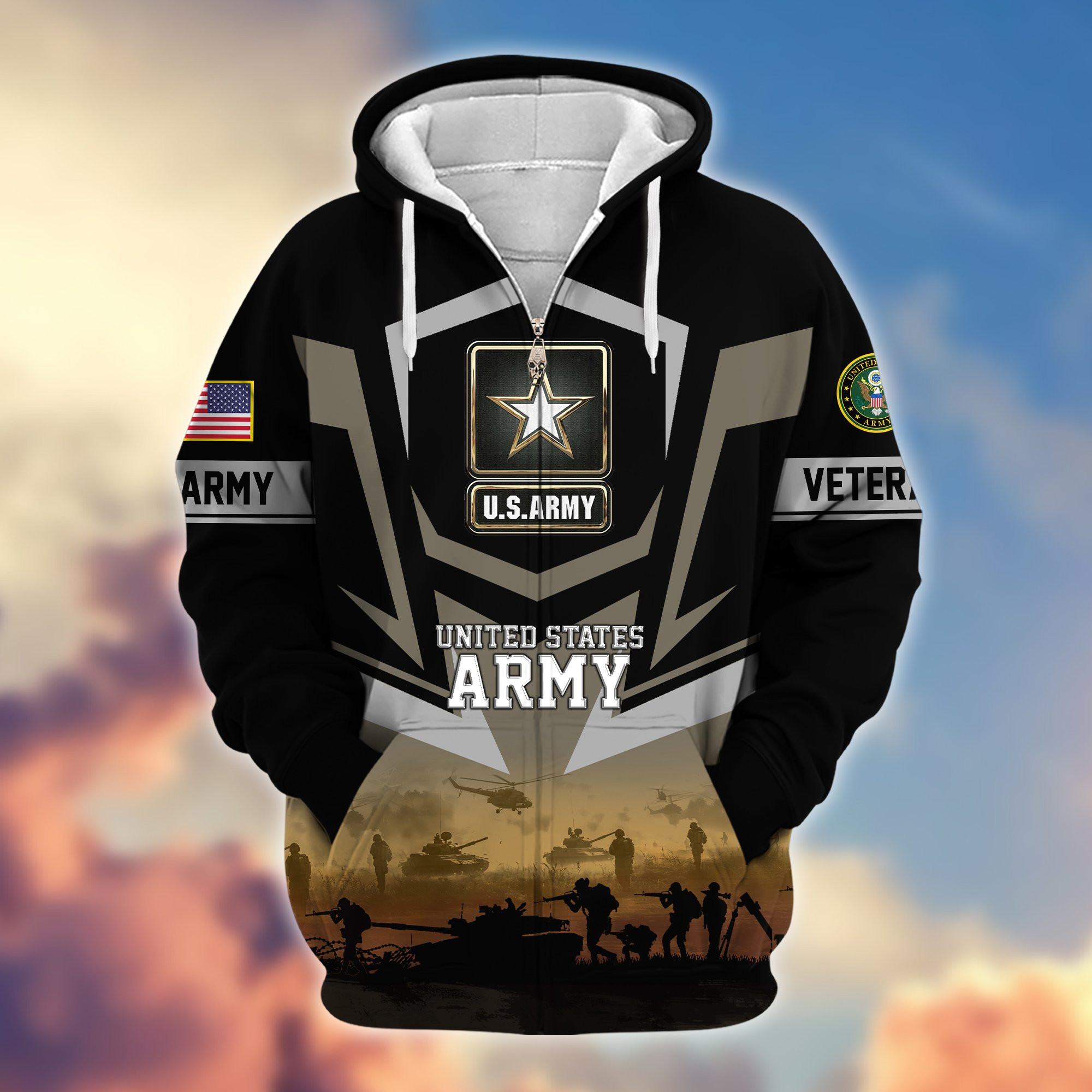 Premium Proudly Served US Veterans Zip Up Hoodie APHN071112, Gifts For US Veterans