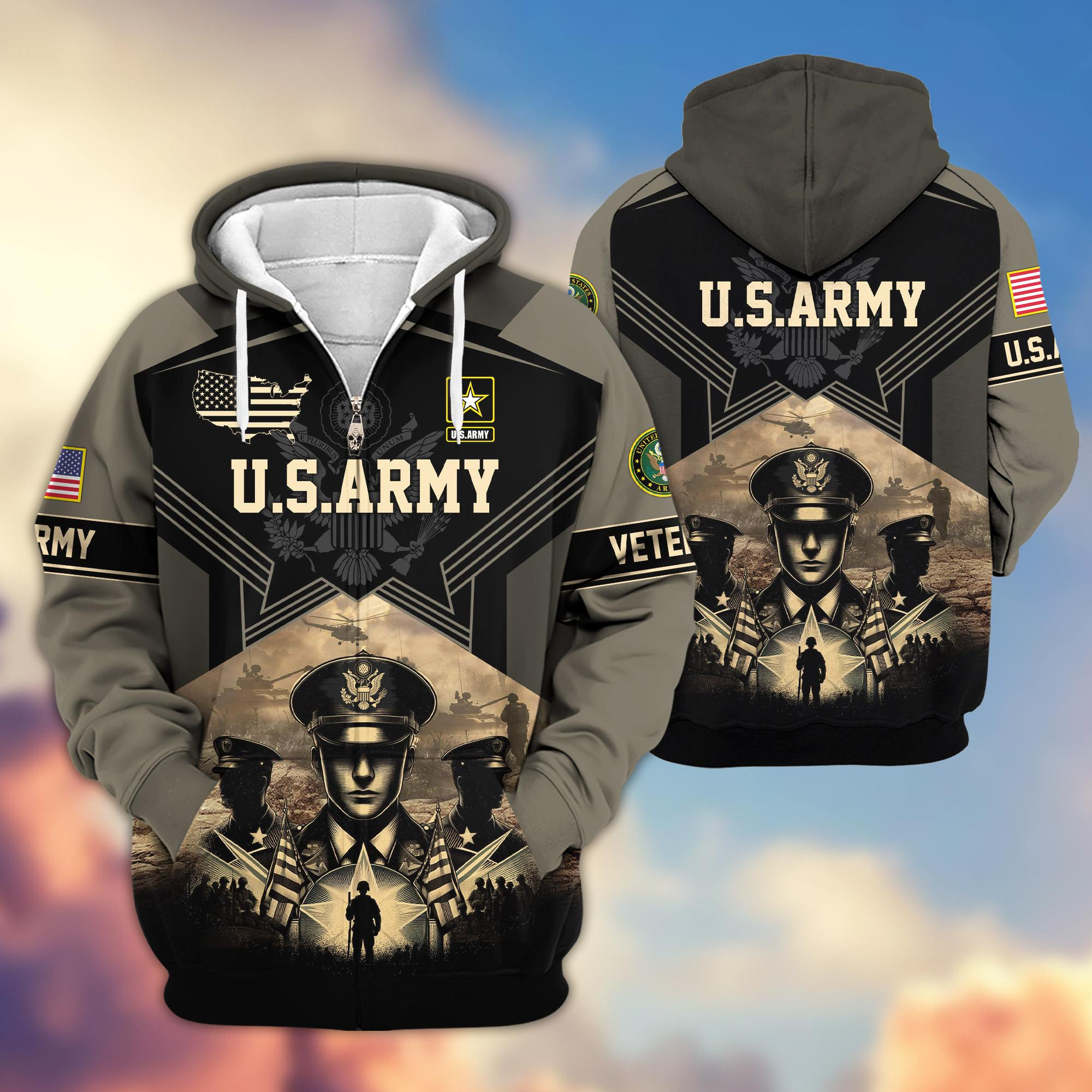 Premium Proudly Served US Veterans Zip Up Hoodie APHN121102, Gifts For US Veterans