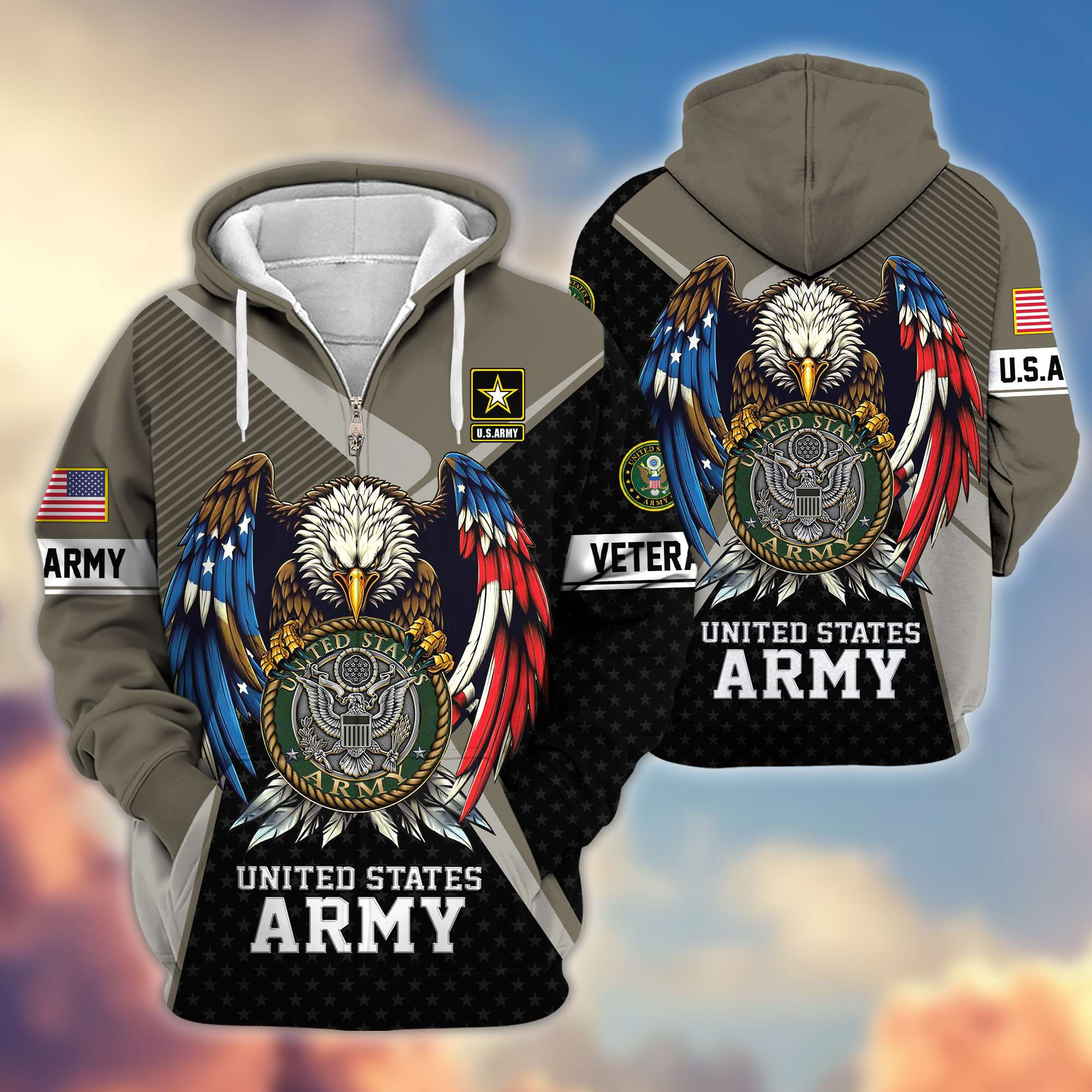 Premium US Veterans Zip Up Hoodie APHN081112, Gifts For US Veterans