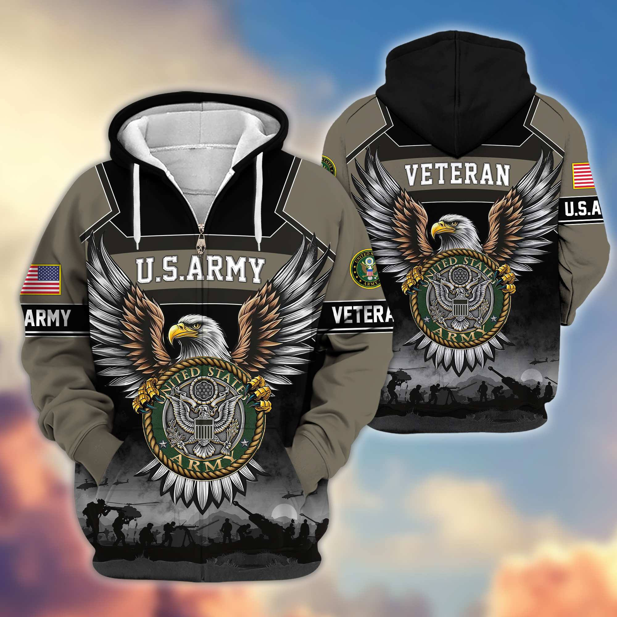 Premium US Veterans Zip Up Hoodie APHN141101, Gifts For US Veterans