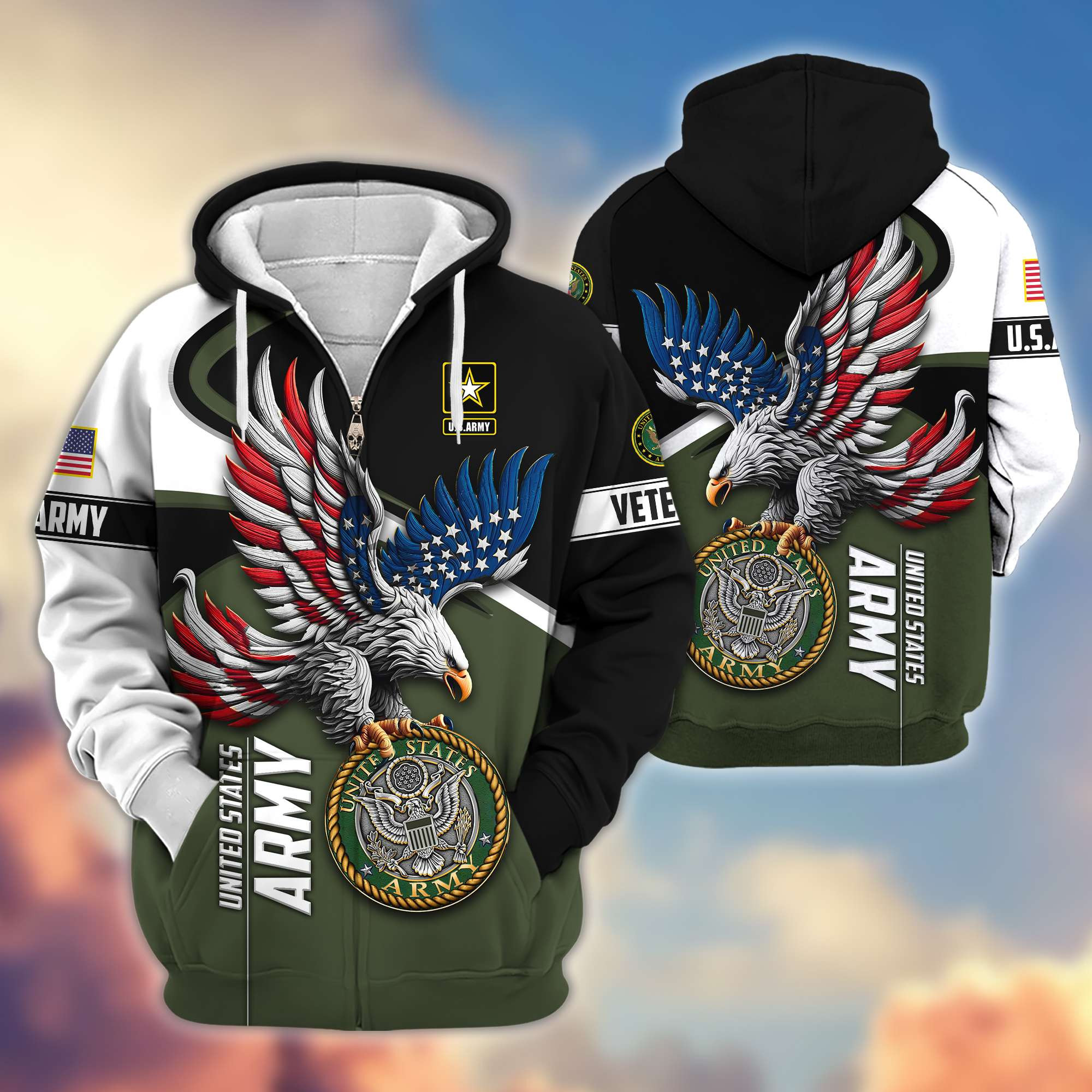 Premium US Veterans Zip Up Hoodie APHN231211, Gifts For US Veterans