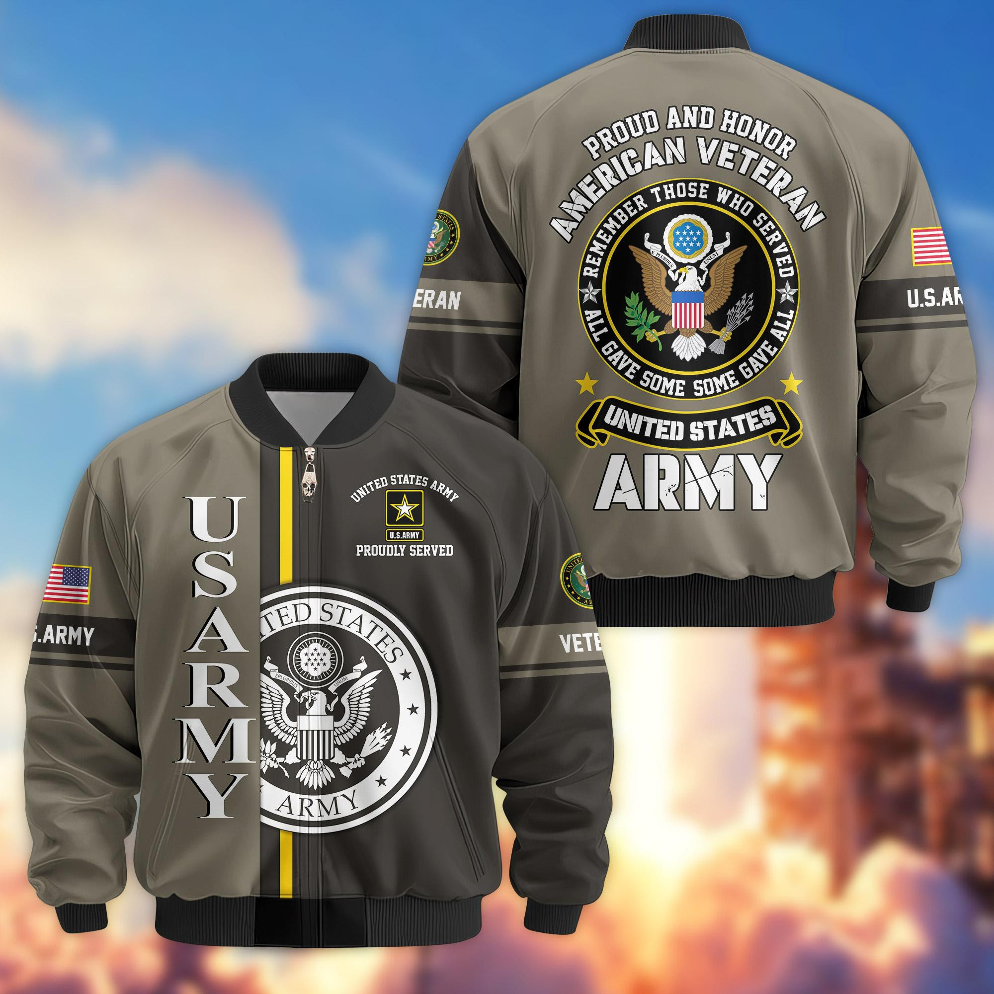 Premium Proudly Served US Veterans Bomber Jacket APHN271211, Gifts For US Veterans, Gifts On Father’s Day, Veterans Day