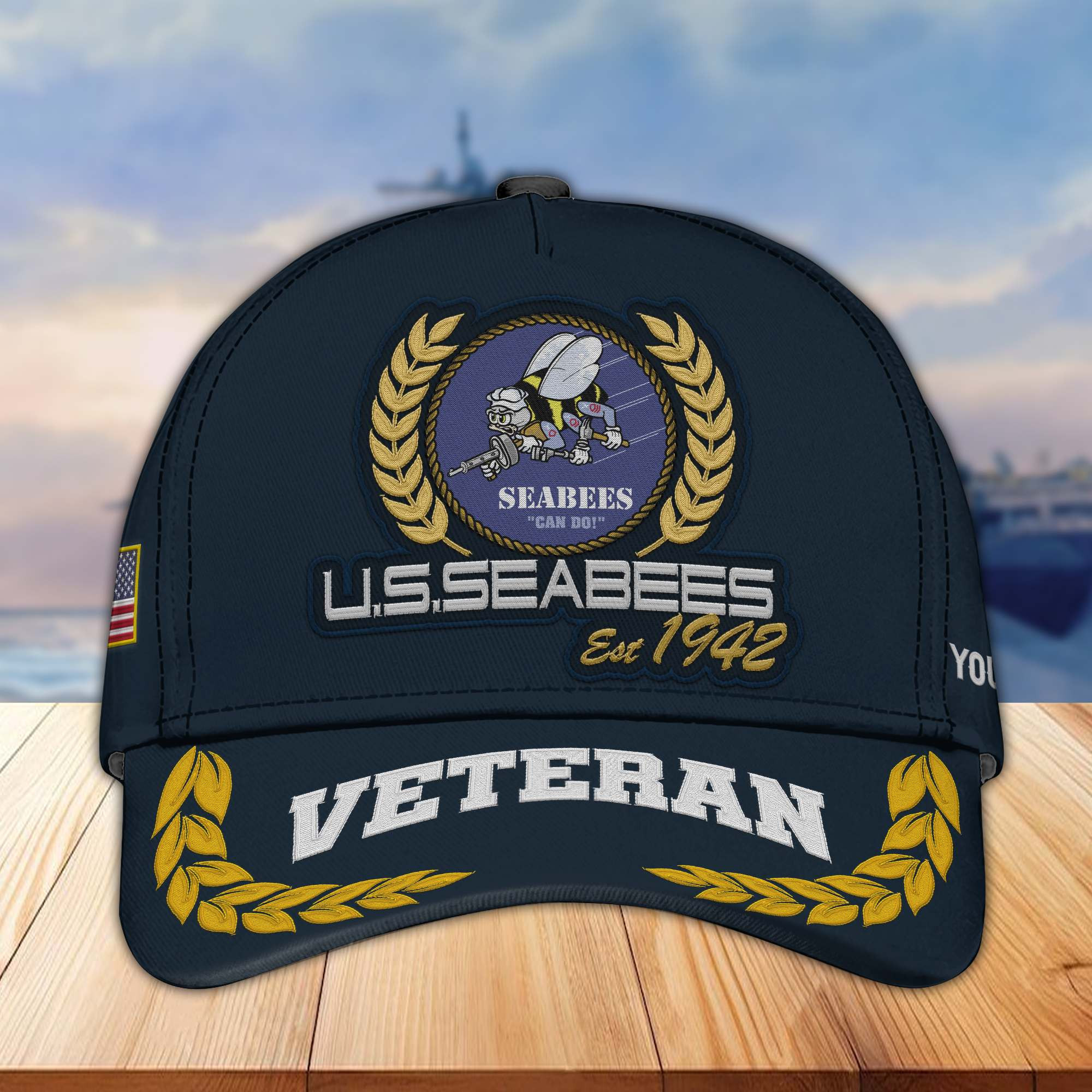 Premium Custom Name, Rank US Seabees Veteran Embroidered Cap VPVC302009, Hat for US Veteran, Gifts for Father’s Day, Veterans Day