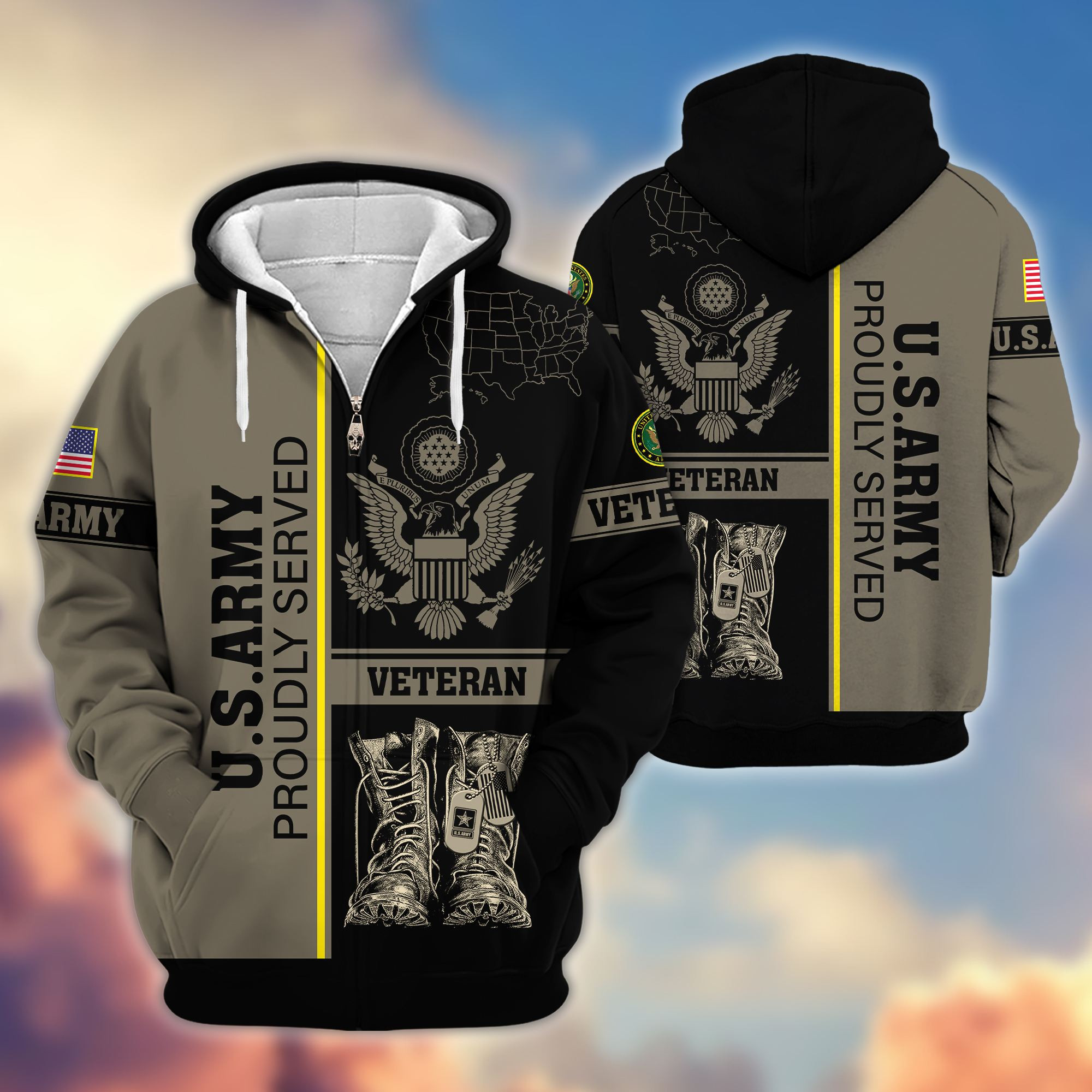 Premium US Veterans Zip Up Hoodie BPHN080111, Gifts For US Veterans Gifts On Father’s Day, Armed Force Day, Independence Day, Veterans Day