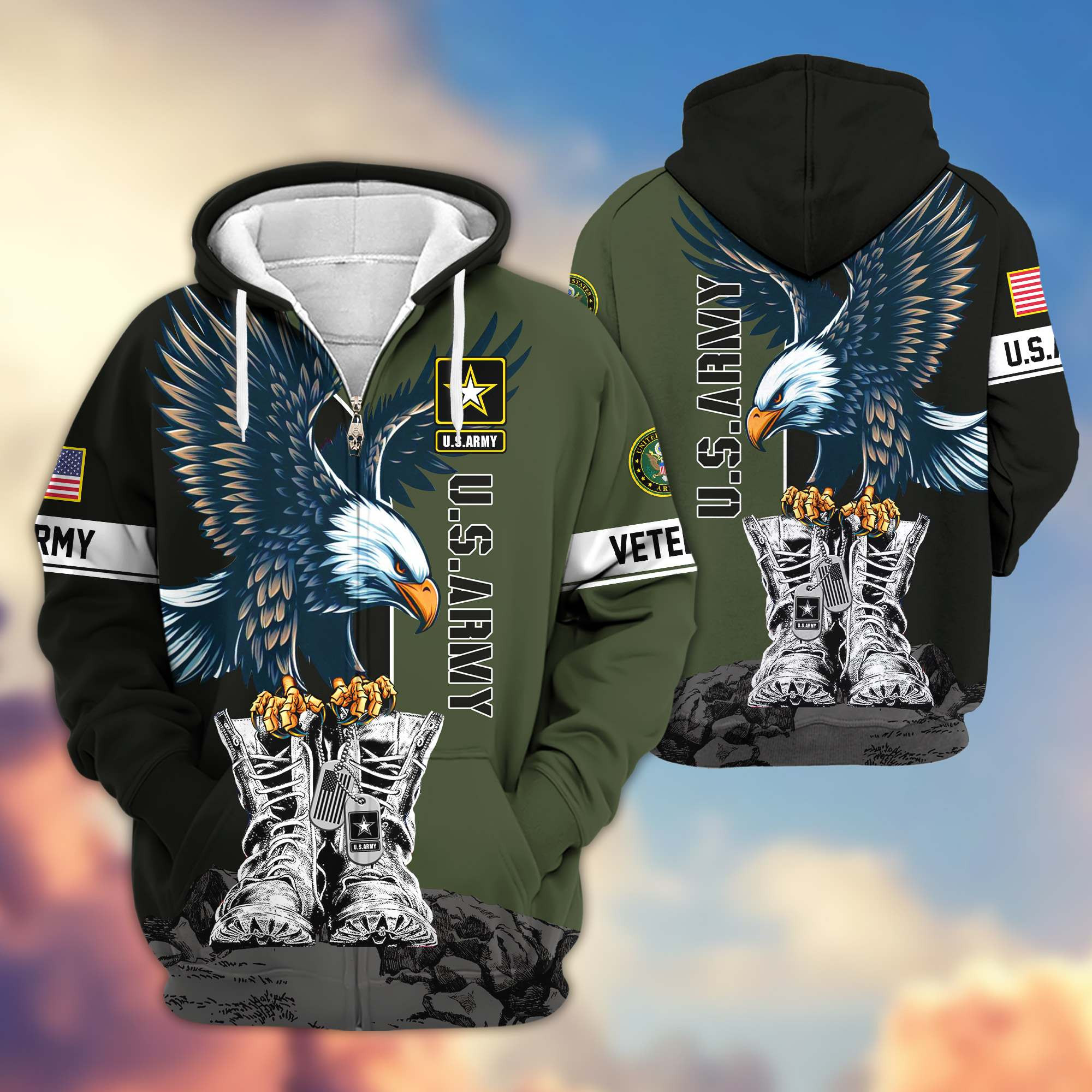 Premium US Veterans Zip Up Hoodie BPHN110111, Gifts For US Veterans, Gifts For Dad, Gifts On Armed Force Day, Independence Day, Veterans Day