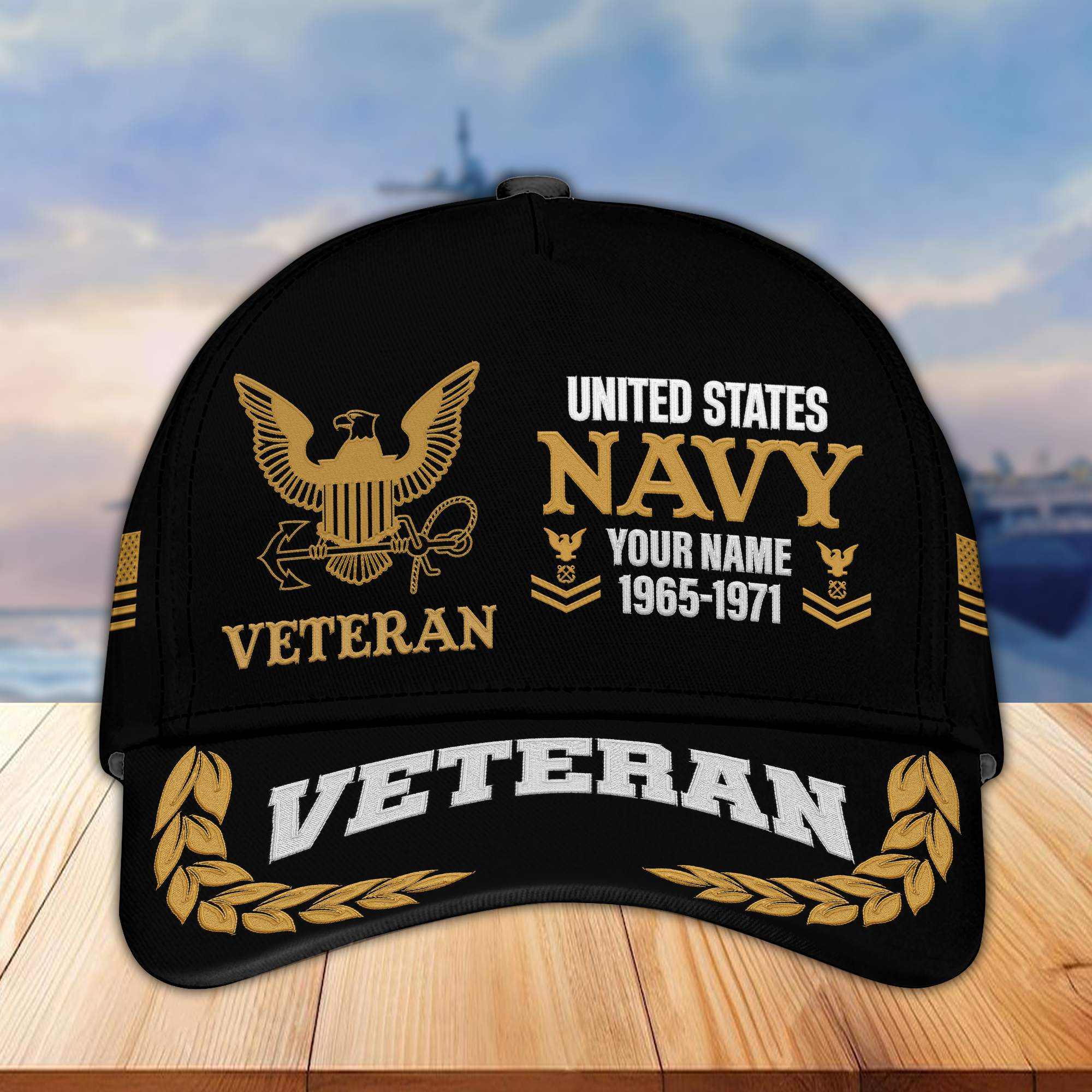 Premium Custom Name, Rank, Year US Navy Embroidered Cap VPVC301802, Cap for Navy Veteran, Gifts For Dad, Gifts On Father’s Day, Independence Day, Veterans Day