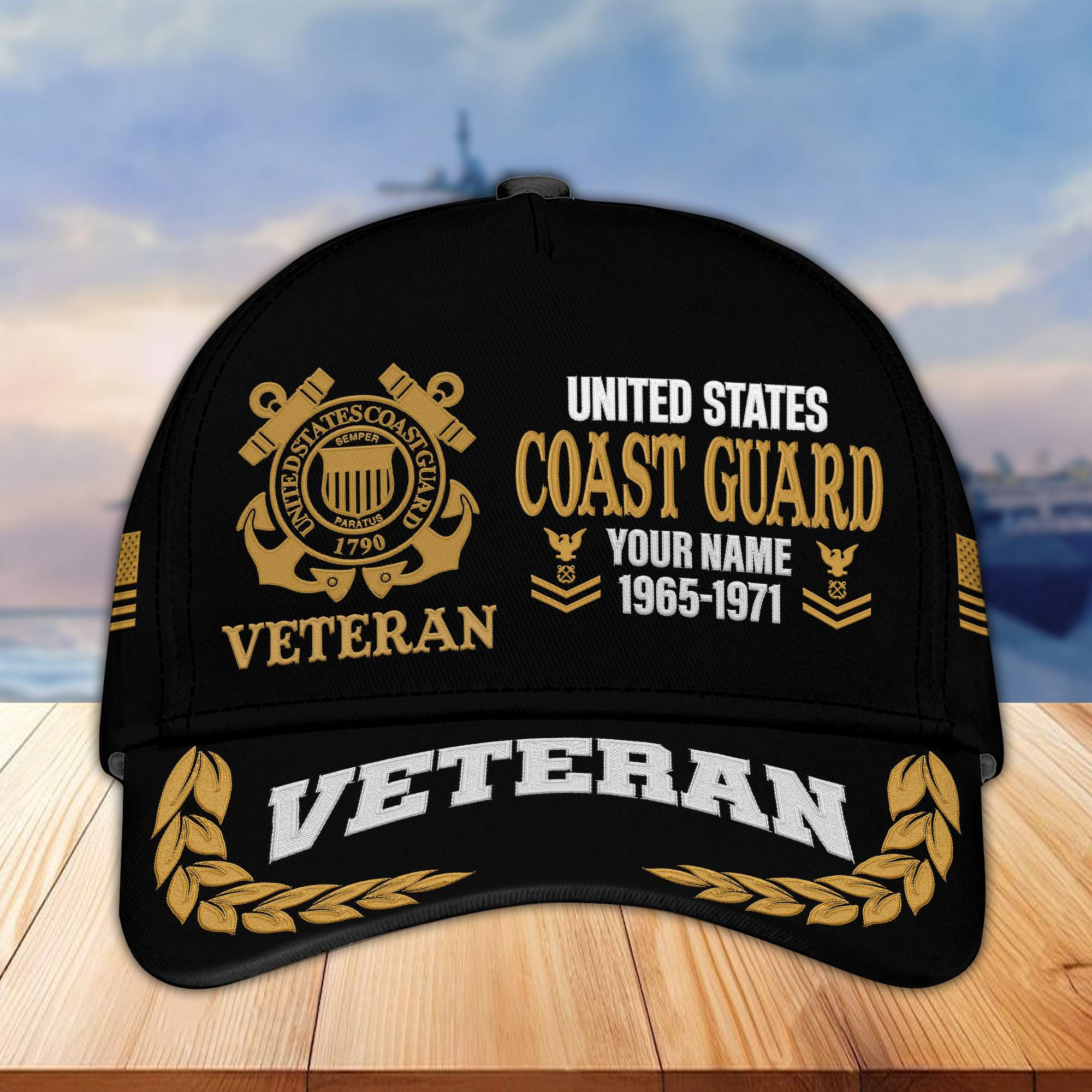 Premium Custom Name, Rank, Year USCG Embroidered Cap VPVC301805, Cap for Coast Guard Veteran, Gifts For Dad, Gifts On Father’s Day, Independence Day, Veterans Day