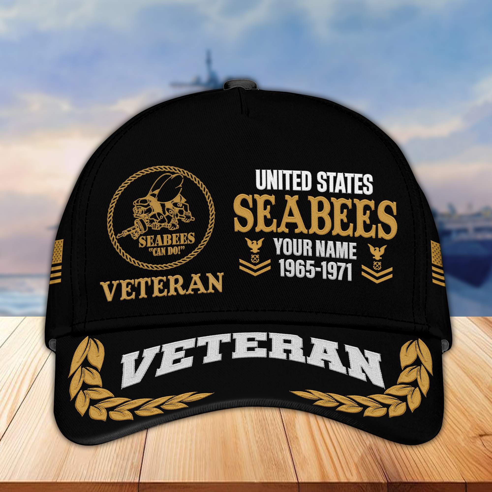 Premium Custom Name, Rank, Year US Seabees Veteran Embroidered Cap VPVC301809, Cap for Seabees Veteran, Gifts For Dad, Gifts On Father’s Day, Independence Day, Veterans Day