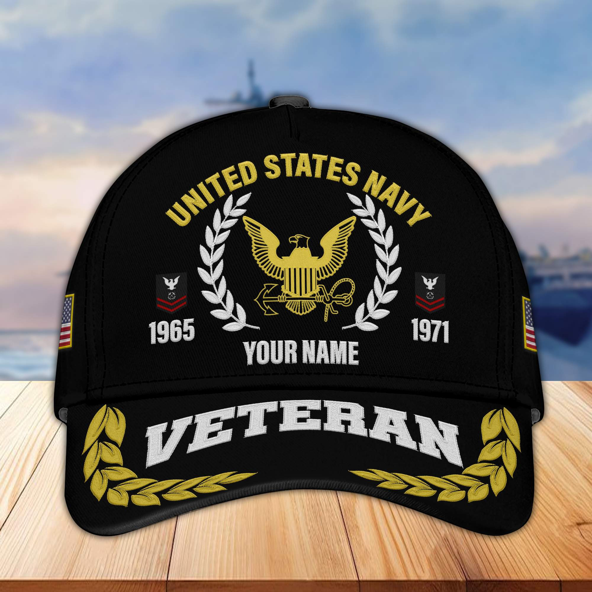 Premium Custom Name, Rank, Year US Navy Embroidered Cap VPVC302402, Cap for Navy Veteran, Gifts For Dad, Gifts On Father’s Day, Independence Day, Veterans Day