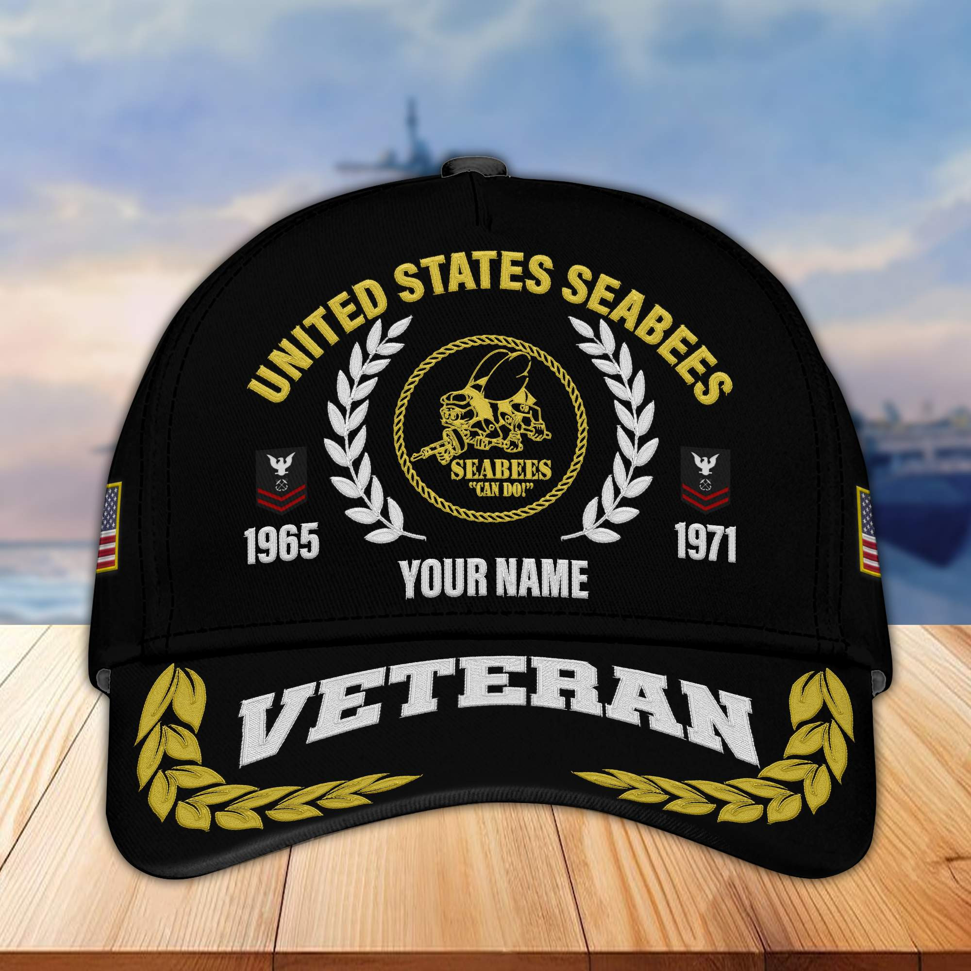Premium Custom Name, Rank, Year US Seabees Veteran Embroidered Cap VPVC302409, Cap for Seabees Veteran, Gifts For Dad, Gifts On Father’s Day, Independence Day, Veterans Day
