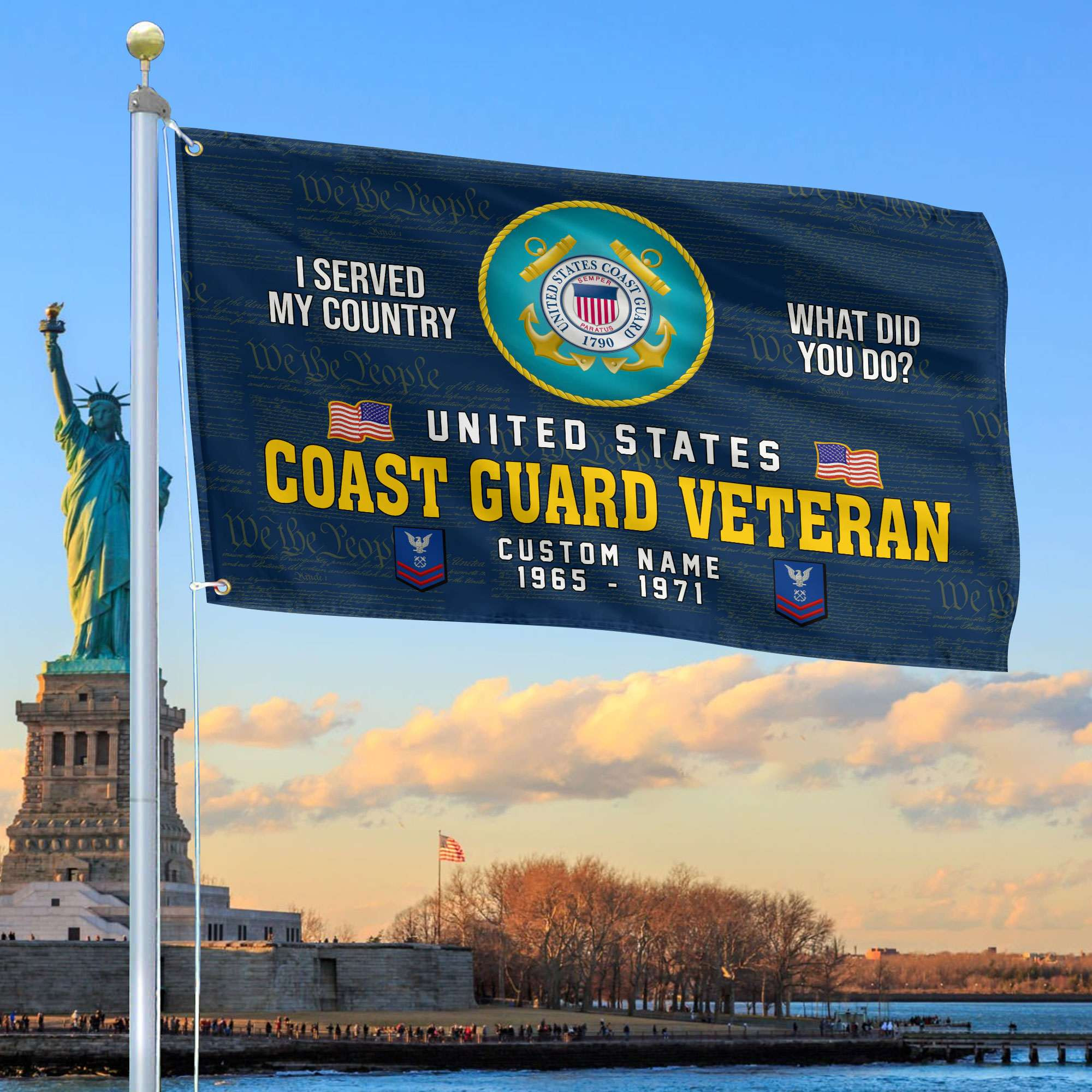 Unique Custom Name, Rank, Year, USCG Grommet Flag VPVC106705, Gift For Coast Guard Veteran, Gifts For Dad, For Husband, Best Gifts On Father’s Day, Independence Day, Veterans Day