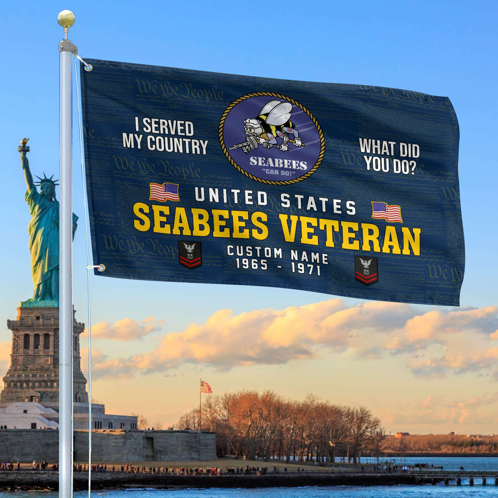 Unique Custom Name, Rank, Year, US Seabees Grommet Flag VPVC106709, Gift For Seabees Veteran, Gifts For Dad, For Husband, Best Gifts On Father’s Day, Independence Day, Veterans Day