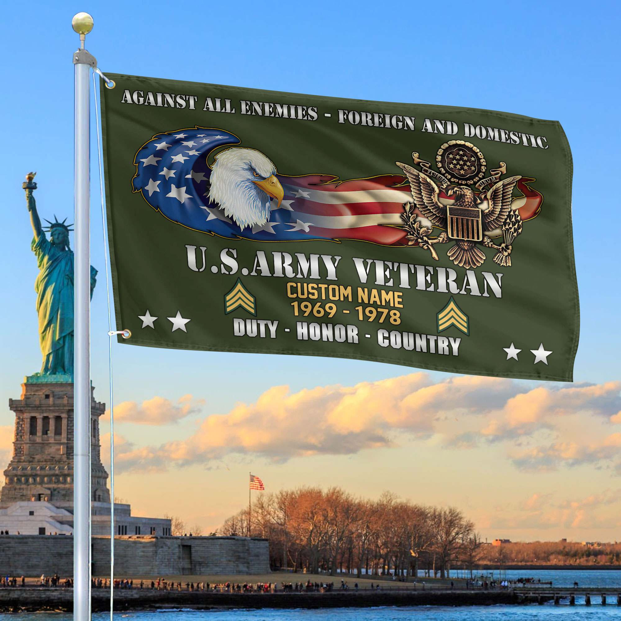 Unique Custom Name, Rank, Year, US Army Grommet Flag VPVC108001, Gift For Army Veteran, Gifts For Dad, For Husband, Best Gifts On Father’s Day, Independence Day, Veterans Day