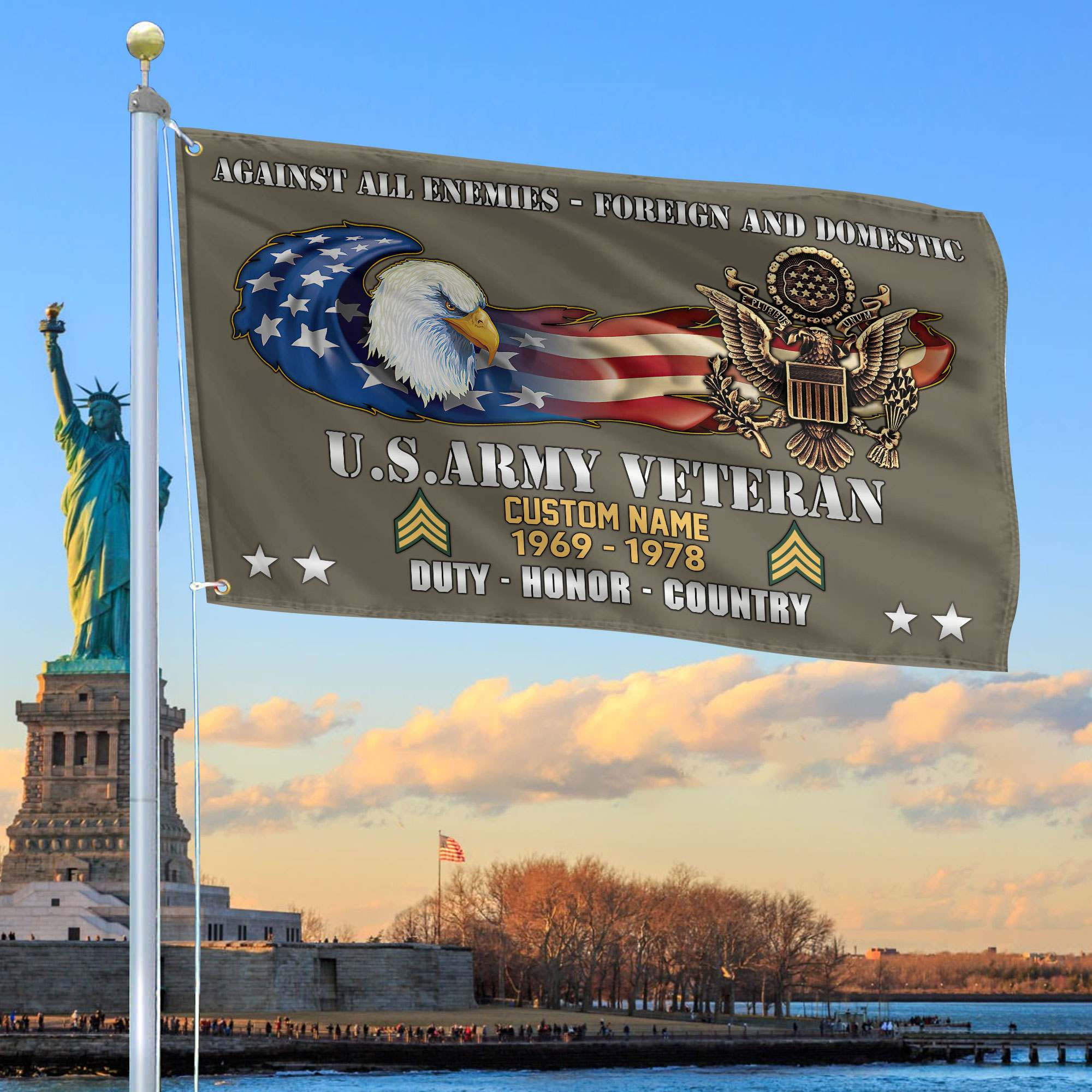 Unique Custom Name, Rank, Year, US Army Grommet Flag VPVC108010, Gift For Army Veteran, Gifts For Dad, For Husband, Best Gifts On Father’s Day, Independence Day, Veterans Day