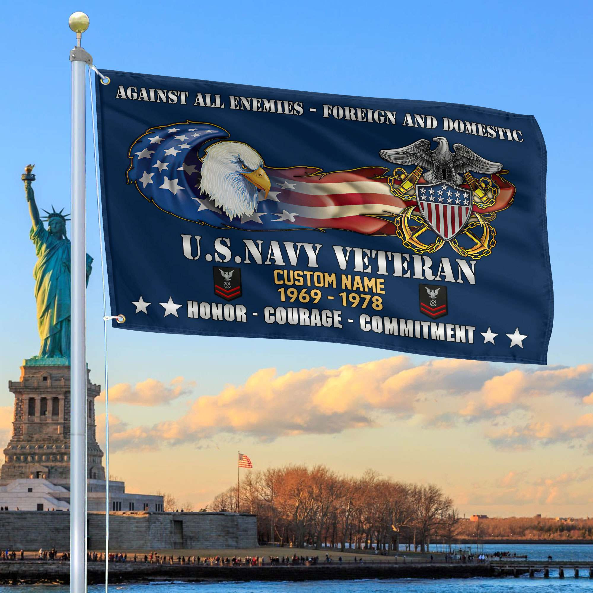 Unique Custom Name, Rank, Year, US Navy Grommet Flag VPVC108002, Gift For Navy Veteran, Gifts For Dad, For Husband, Best Gifts On Father’s Day, Independence Day, Veterans Day