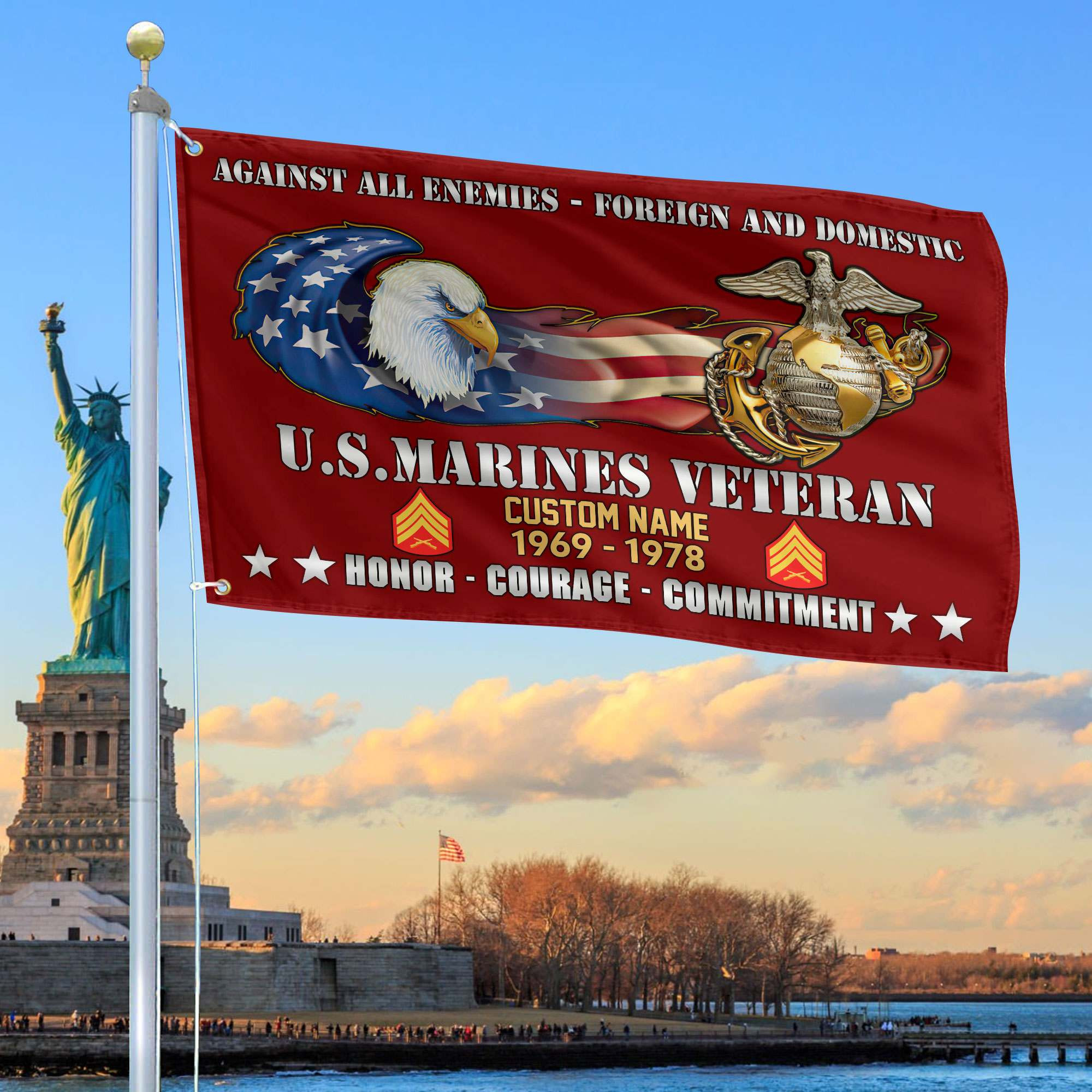 Unique Custom Name, Rank, Year, USMC Grommet Flag VPVC108003, Gift For Marine Veteran, Gifts For Dad, For Husband, Best Gifts On Father’s Day, Independence Day, Veterans Day