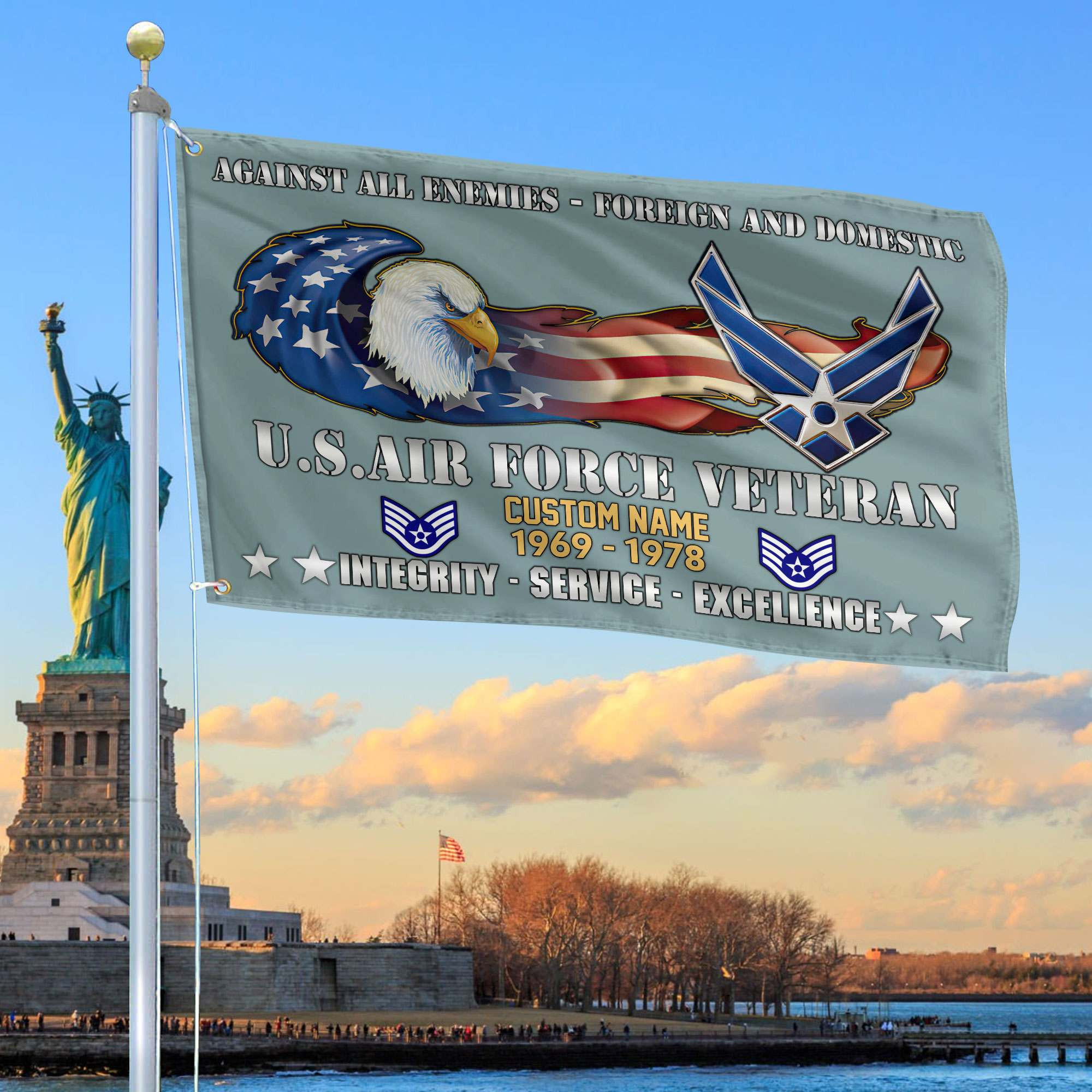 Unique Custom Name, Rank, Year, USAF Grommet Flag VPVC108004, Gift For Air Force Veteran, Gifts For Dad, For Husband, Best Gifts On Father’s Day, Independence Day, Veterans Day