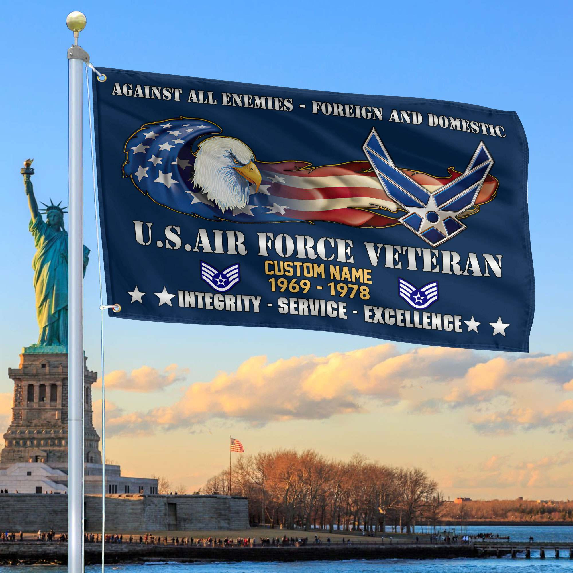 Unique Custom Name, Rank, Year, USAF Grommet Flag VPVC108012, Gift For Air Force Veteran, Gifts For Dad, For Husband, Best Gifts On Father’s Day, Independence Day, Veterans Day