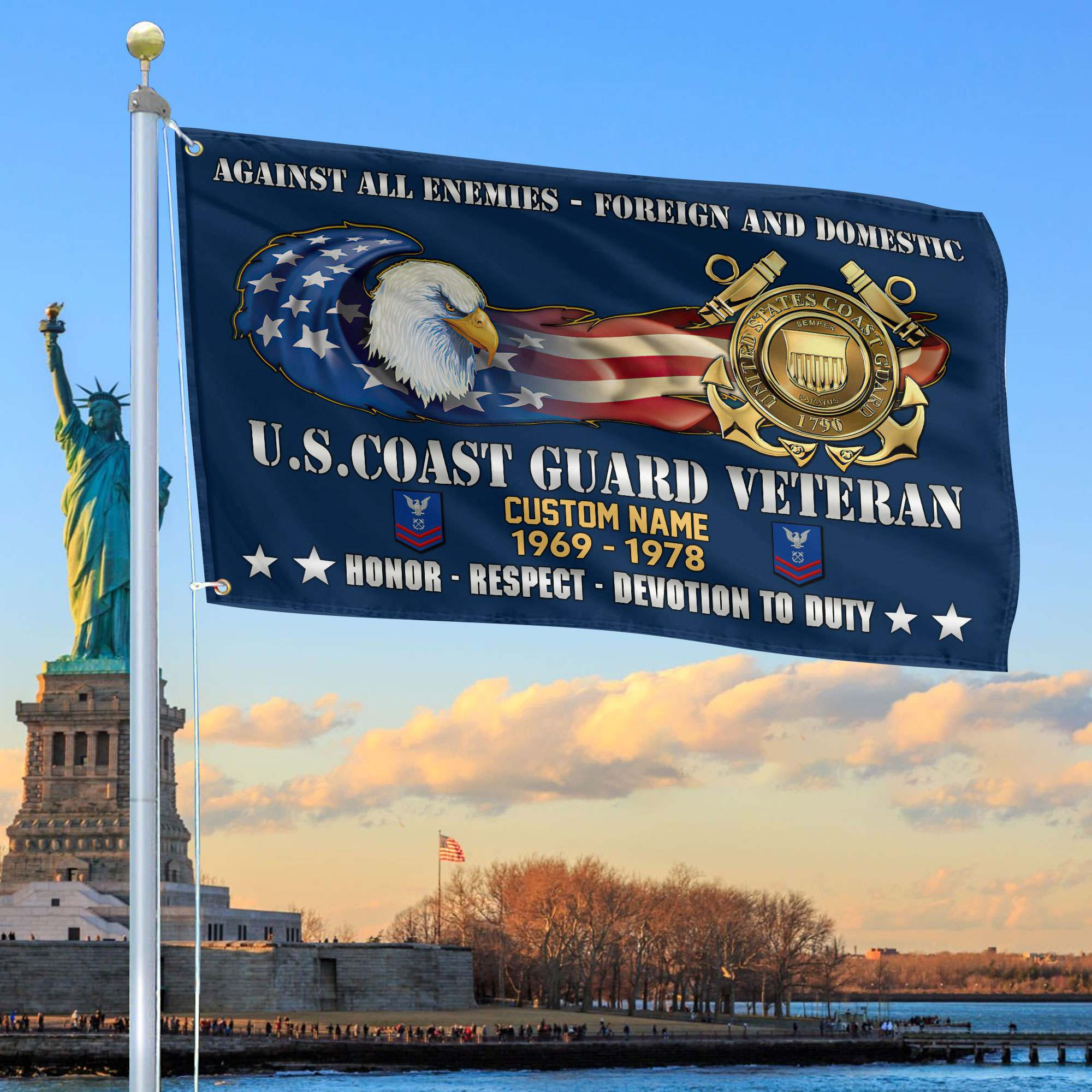 Unique Custom Name, Rank, Year, USCG Grommet Flag VPVC108005, Gift For Coast Guard Veteran, Gifts For Dad, For Husband, Best Gifts On Father’s Day, Independence Day, Veterans Day