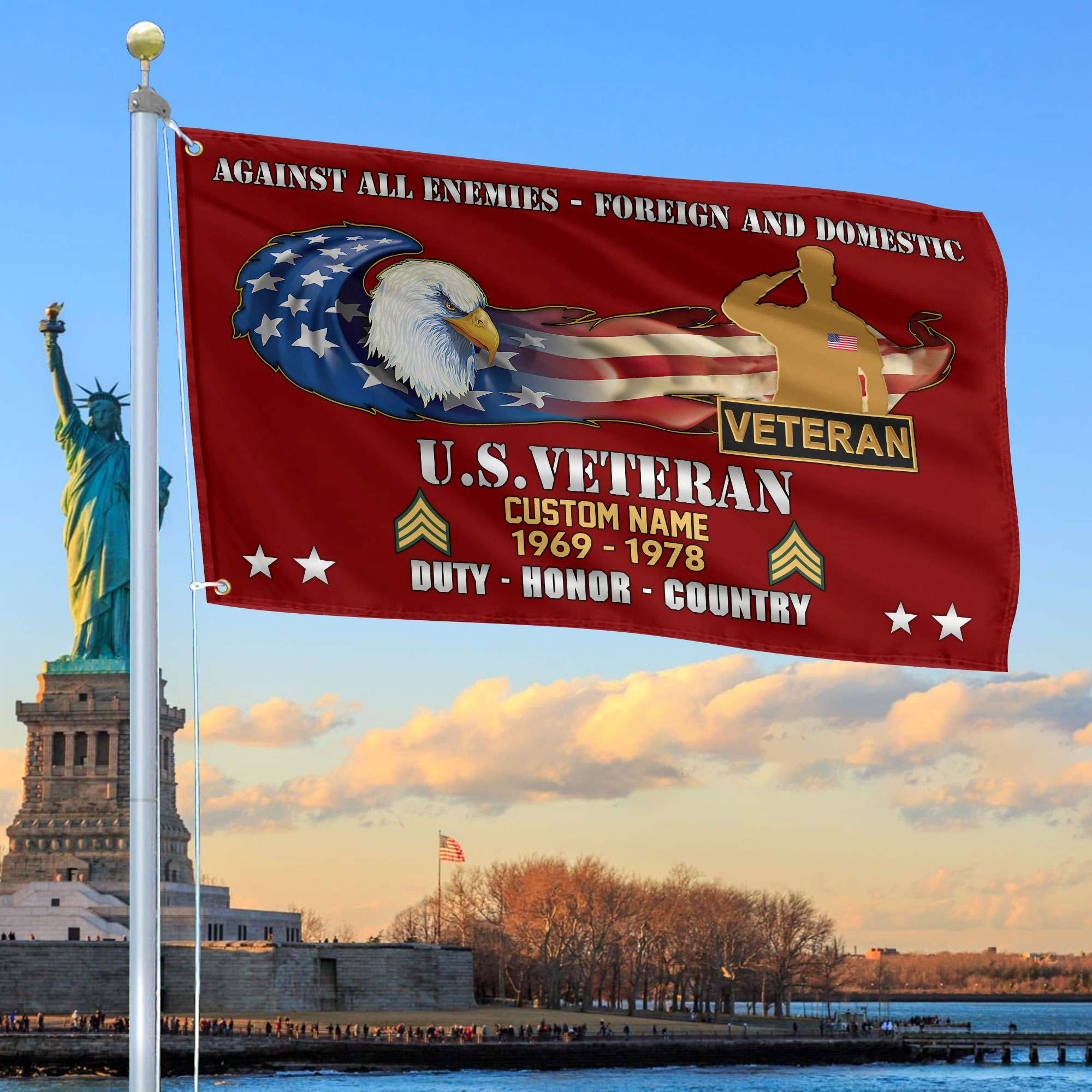 Unique Custom Name, Rank, Year, US Veteran Grommet Flag VPVC108007, Gift For US Veteran, Gifts For Dad, For Husband, Best Gifts On Father’s Day, Independence Day, Veterans Day