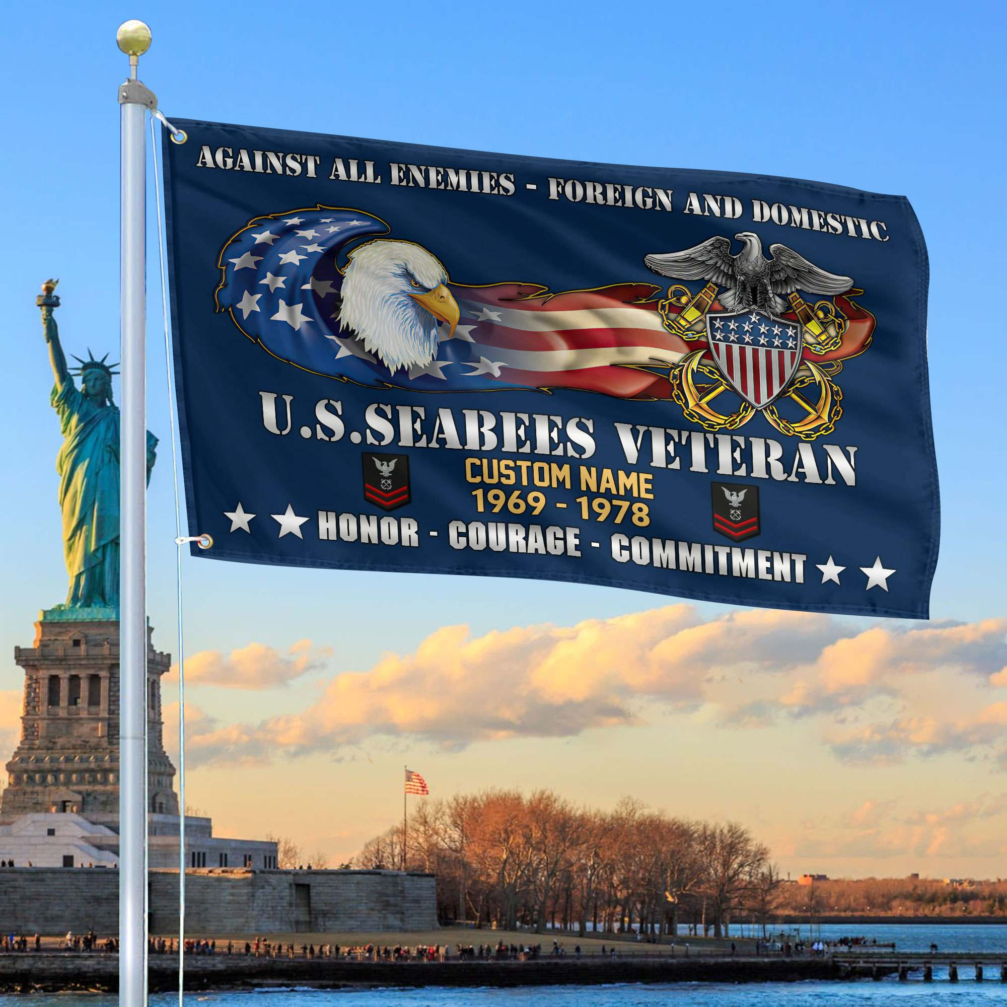 Unique Custom Name, Rank, Year, US Seabees Grommet Flag VPVC108009, Gift For Seabees Veteran, Gifts For Dad, For Husband, Best Gifts On Father’s Day, Independence Day, Veterans Day