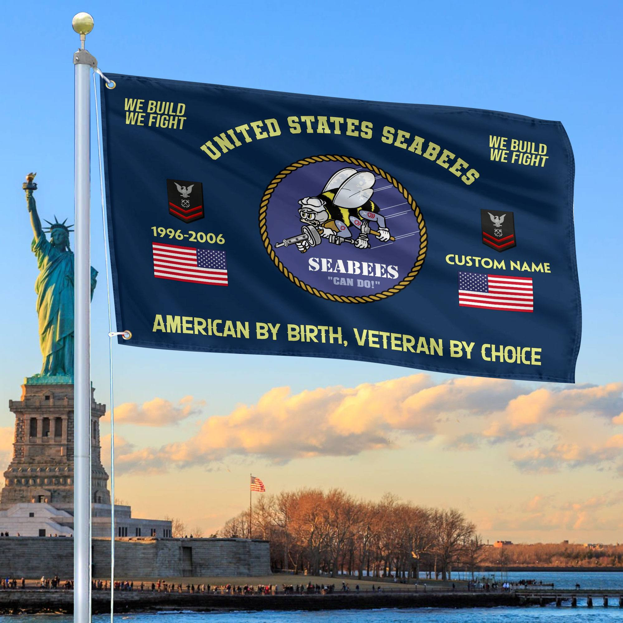 Premium Custom Name, Rank, Year, US Seabees Grommet Flag VPVC108109, Gift For Seabees Veteran, Gifts For Dad, For Husband, Best Gifts On Father’s Day, Independence Day, Veterans Day
