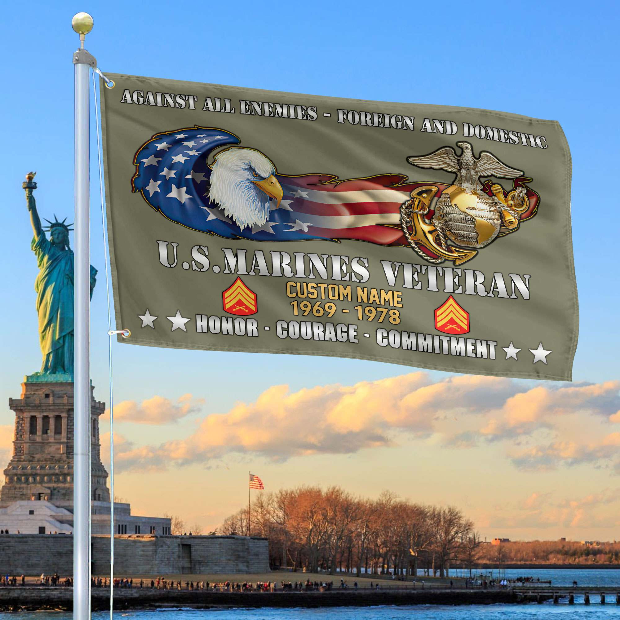 Unique Custom Name, Rank, Year, USMC Grommet Flag VPVC108011, Gift For Marine Veteran, Gifts For Dad, For Husband, Best Gifts On Father’s Day, Independence Day, Veterans Day