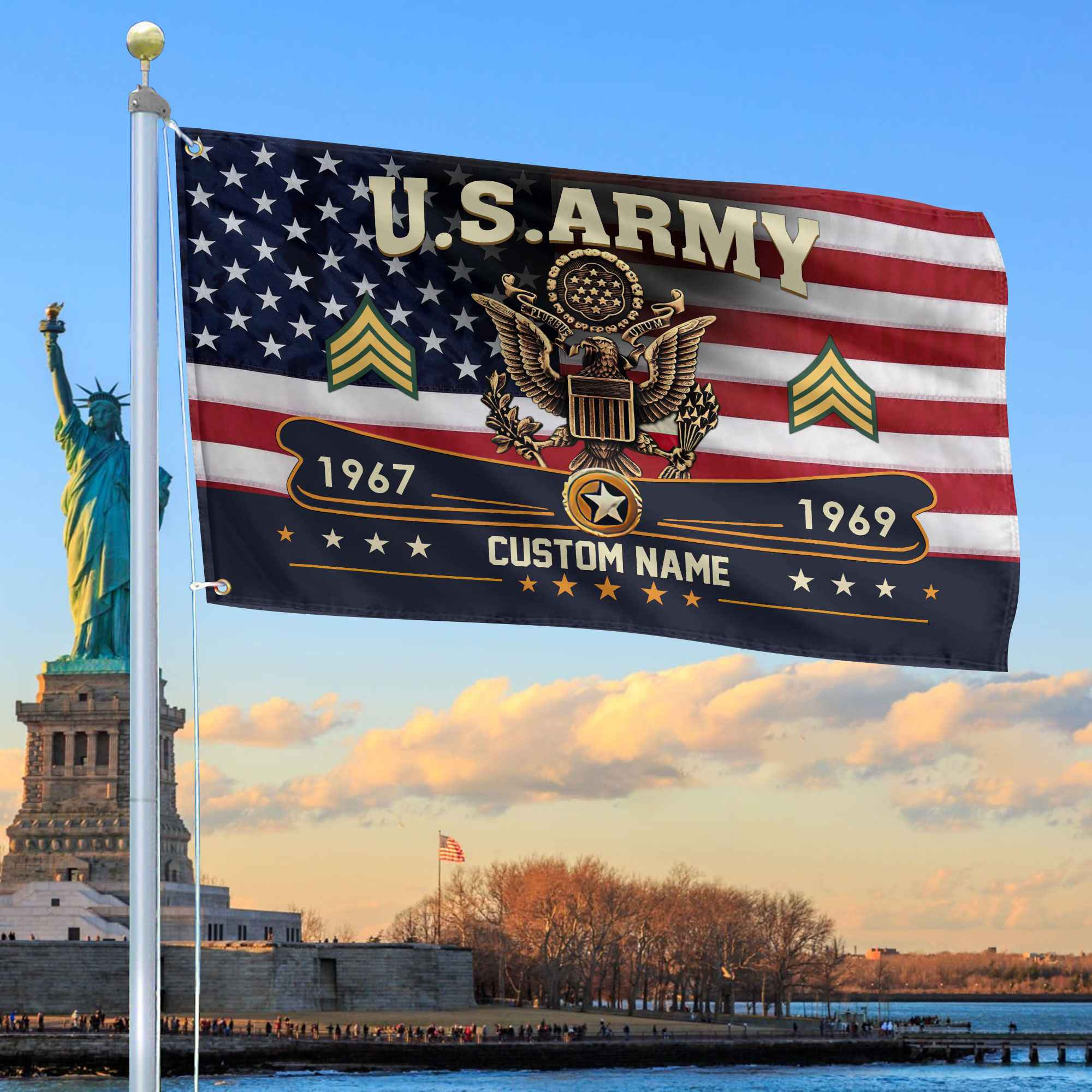 Premium US Army Grommet Flag VPVC108901, Custom Name, Rank, Year, Gifts For Army Veteran, Best Gifts On Father’s Day, Armed Forces Day, Independence Day, Veterans Day