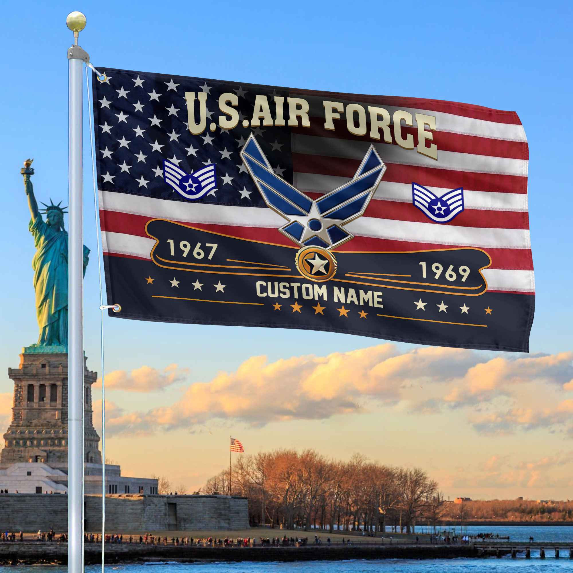 Premium USAF Grommet Flag VPVC108904, Custom Name, Rank, Year, Gifts For Air Force Veteran, Best Gifts On Father’s Day, Armed Forces Day, Independence Day, Veterans Day