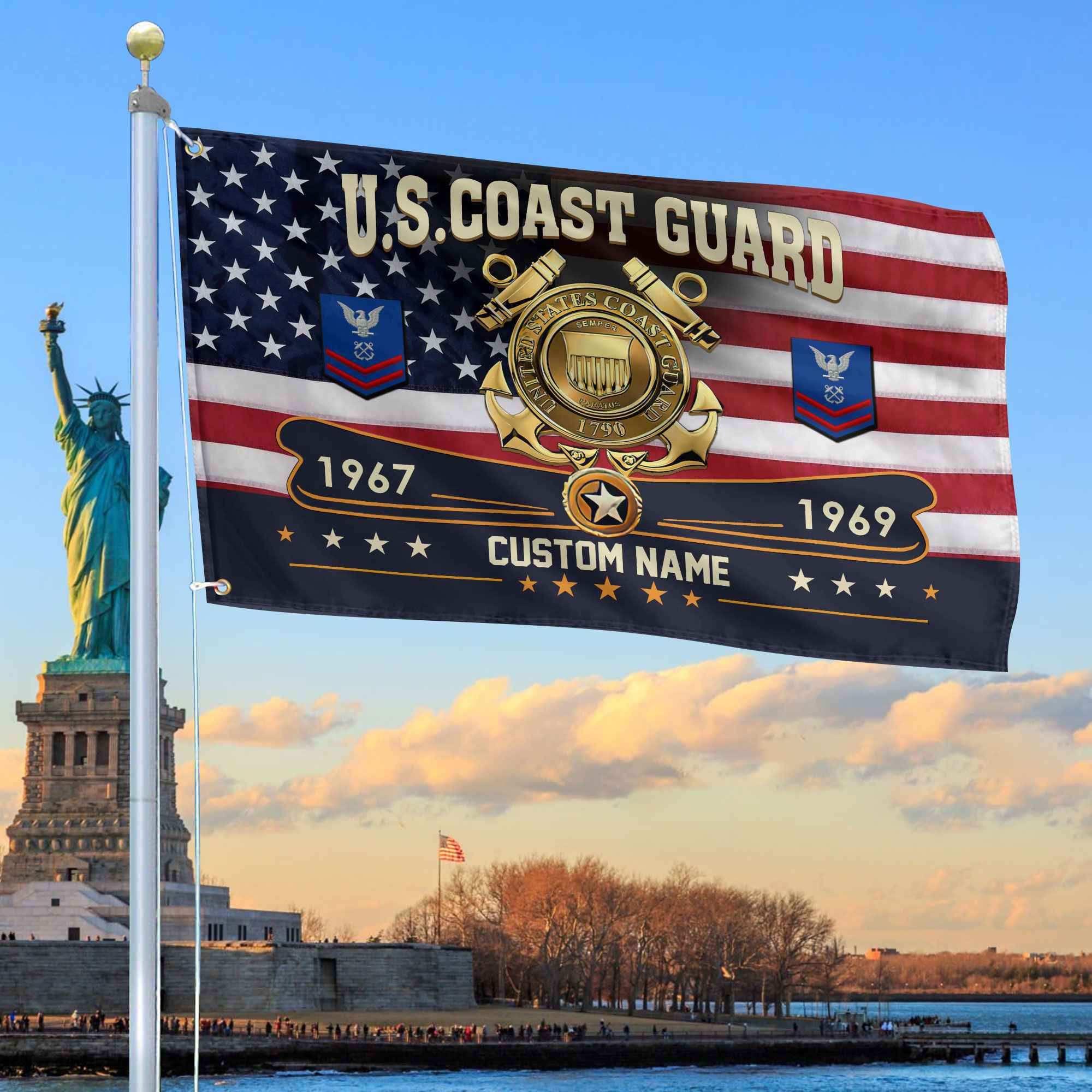 Premium USCG Grommet Flag VPVC108905, Custom Name, Rank, Year, Gifts For Coast Guard Veteran, Best Gifts On Father’s Day, Armed Forces Day, Independence Day, Veterans Day