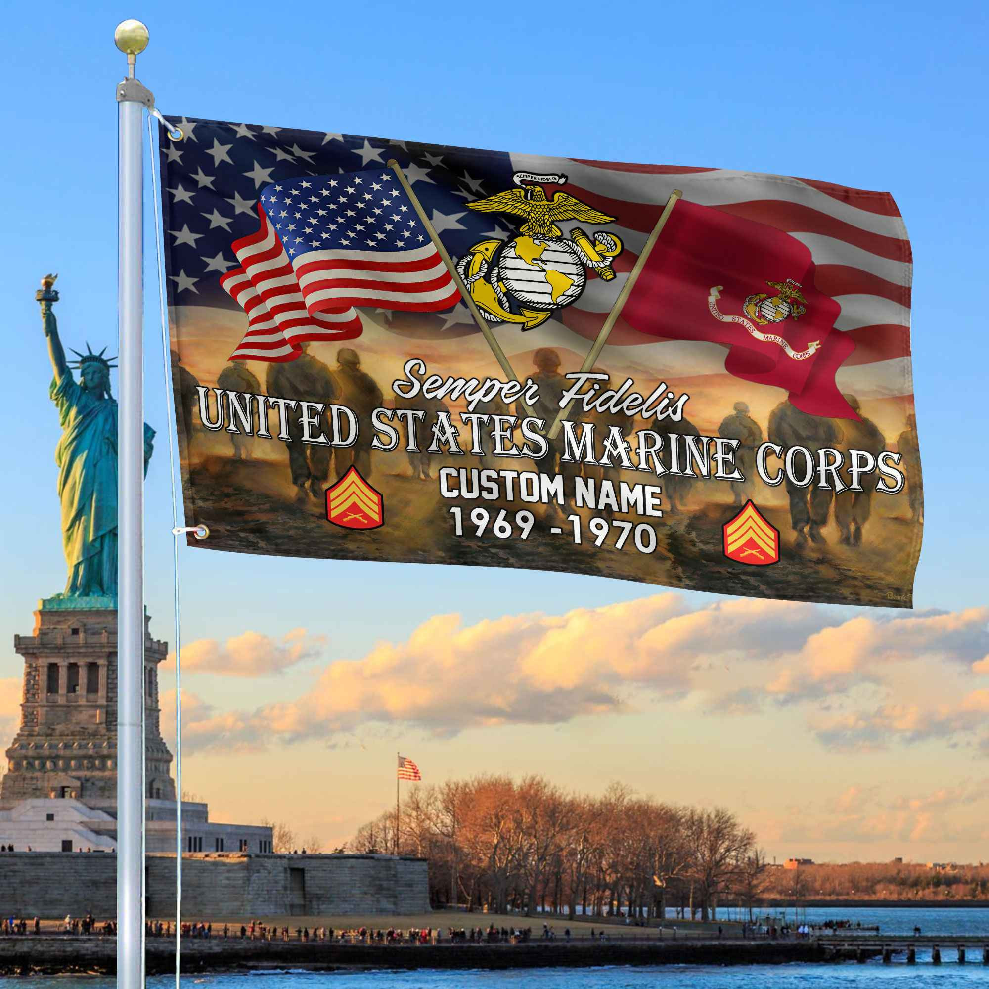 Unique Custom Name, Rank, Year, USMC Grommet Flag VPVC109103, Gifts For Marine Veteran, Gifts For Dad, For Husband, Best Gifts On Father’s Day, Independence Day, Veterans Day