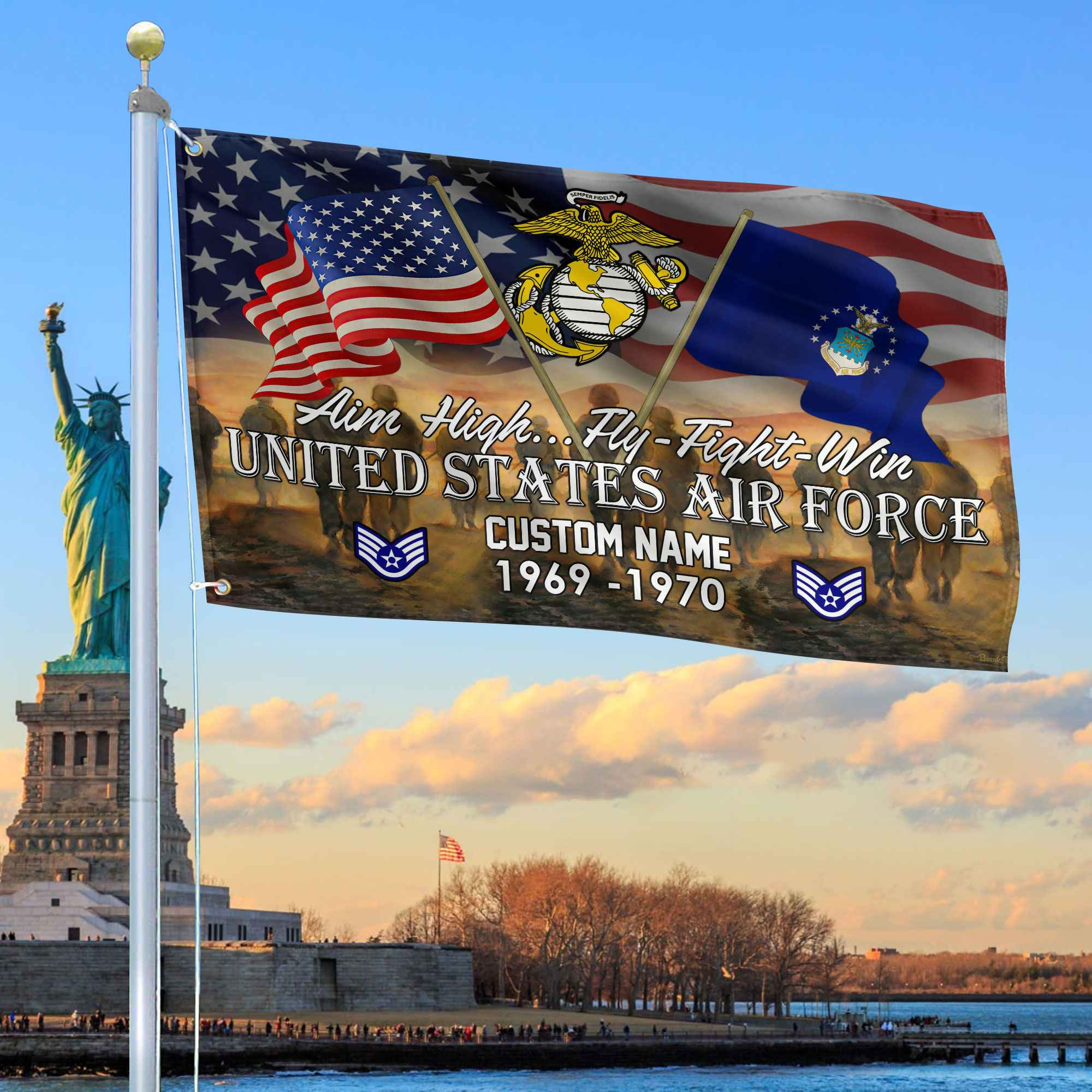 Unique Custom Name, Rank, Year, USAF Grommet Flag VPVC109104, Gifts For Airforce Veteran, Gifts For Dad, For Husband, Best Gifts On Father’s Day, Independence Day, Veterans Day