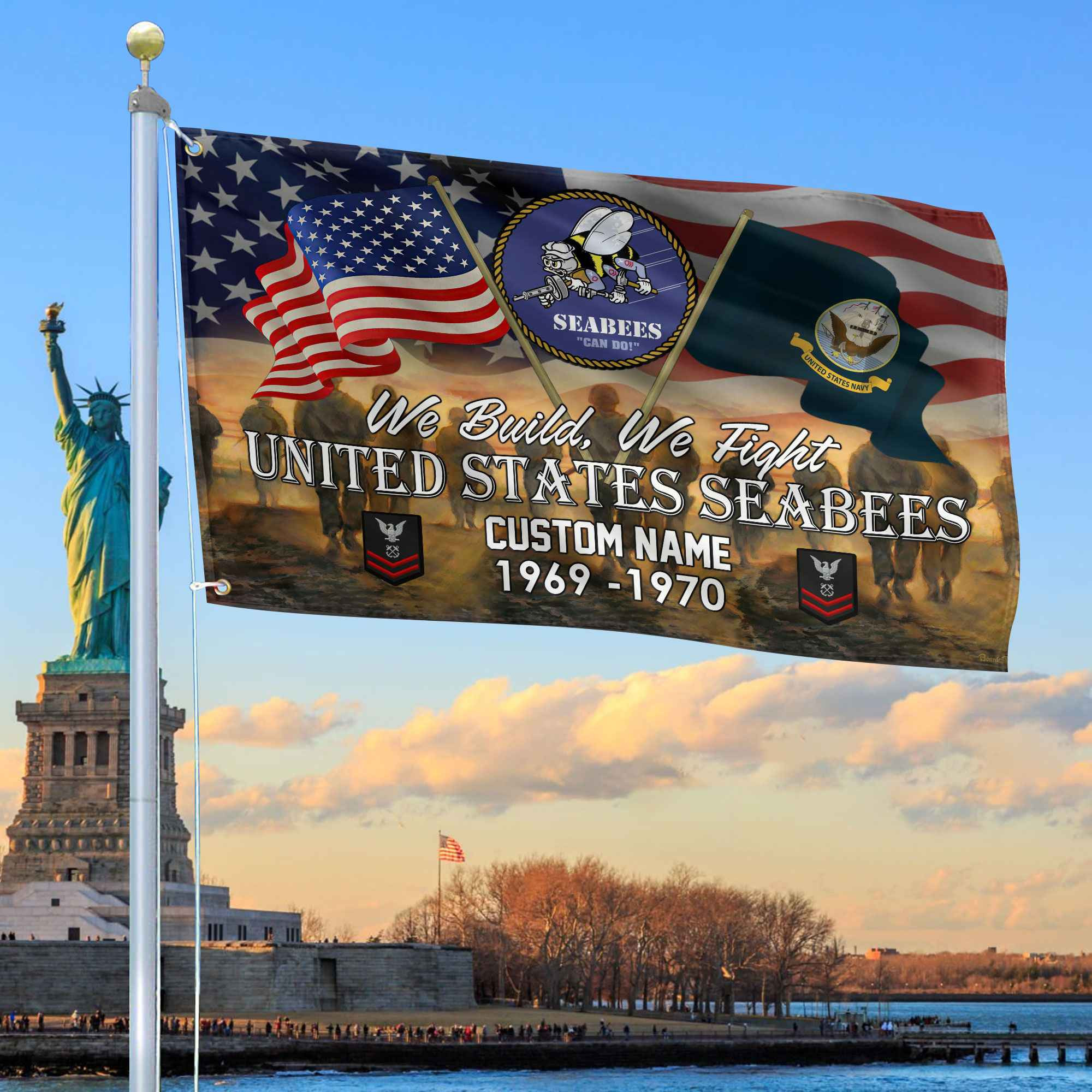 Unique Custom Name, Rank, Year, US Seabees Grommet Flag VPVC109109, Gifts For Seabees Veteran, Gifts For Dad, For Husband, Best Gifts On Father’s Day, Independence Day, Veterans Day