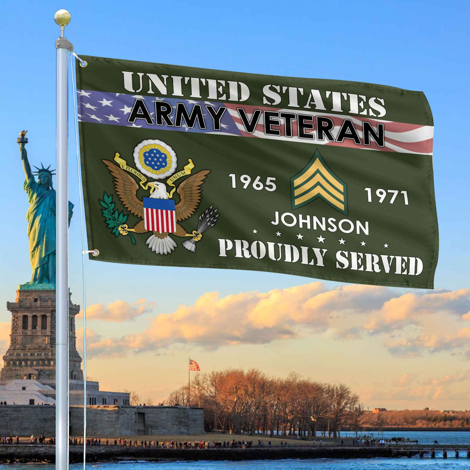 Premium US Army Grommet Flag VPVC109401, Custom Name, Rank, Year, Gifts For Army Veteran, Best Gifts On Father’s Day, Armed Forces Day, Independence Day, Veterans Day