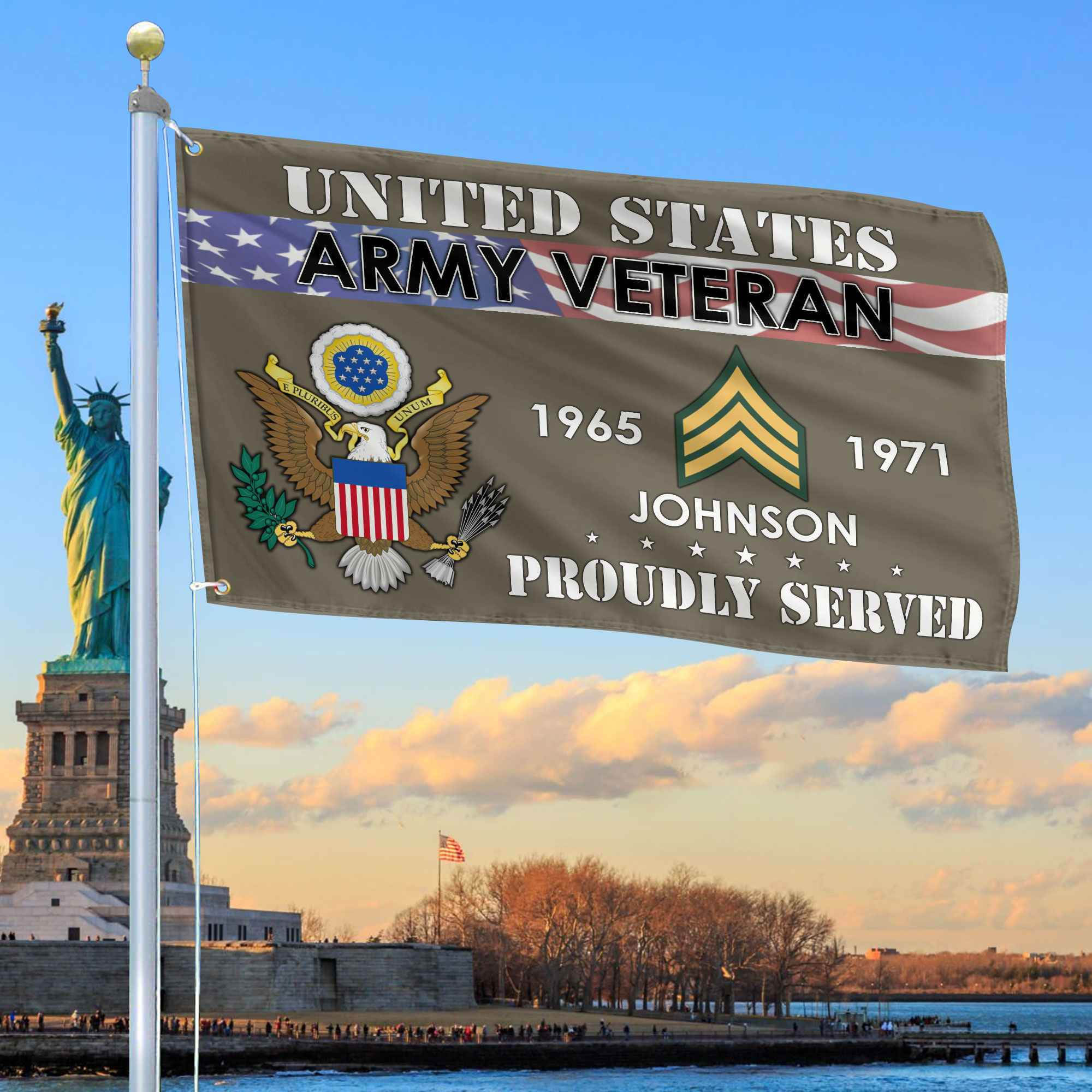 Premium US Army Grommet Flag VPVC109410, Custom Name, Rank, Year, Gifts For Army Veteran, Best Gifts On Father’s Day, Armed Forces Day, Independence Day, Veterans Day