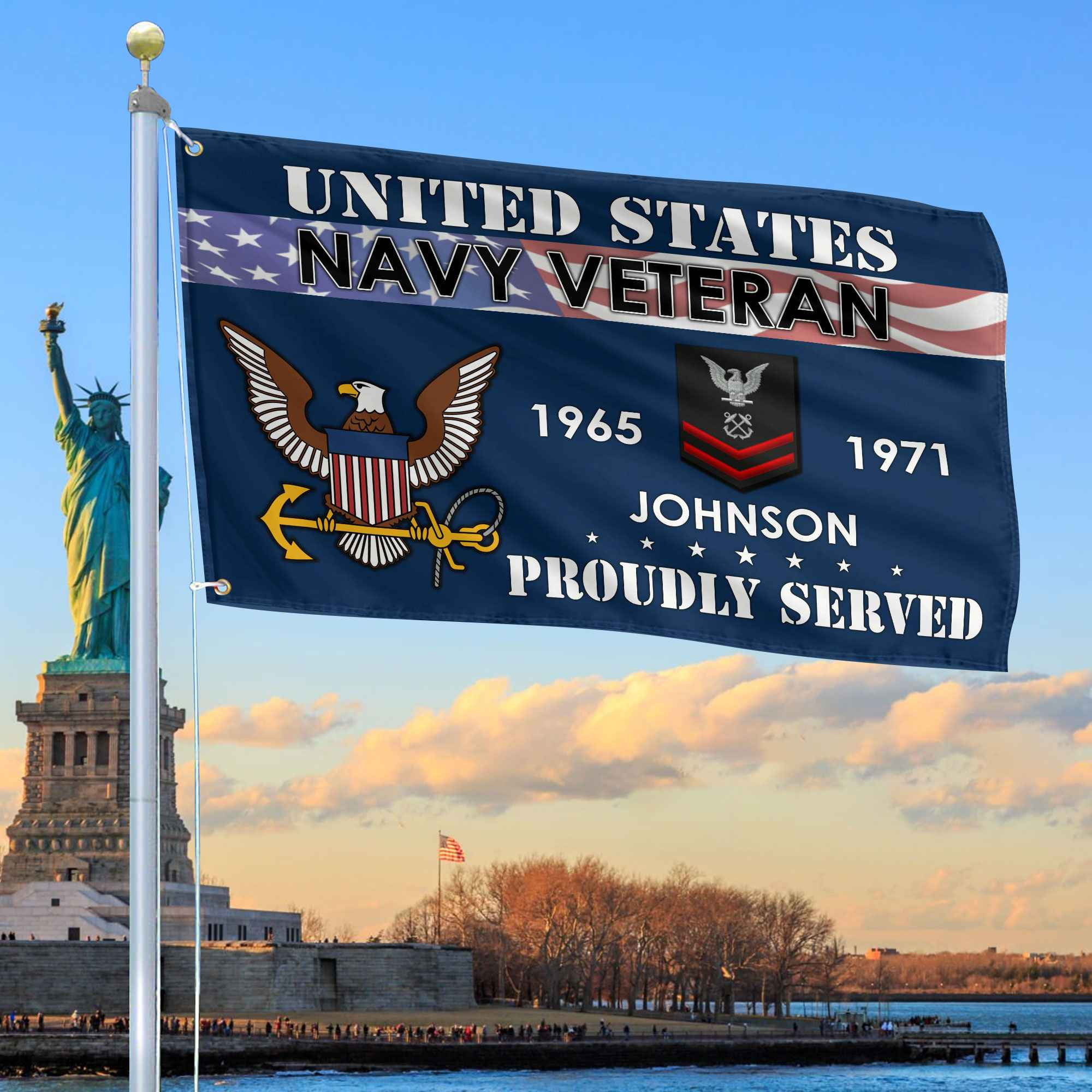 Premium US Navy Grommet Flag VPVC109402, Custom Name, Rank, Year, Gifts For Navy Veteran, Best Gifts On Father’s Day, Armed Forces Day, Independence Day, Veterans Day