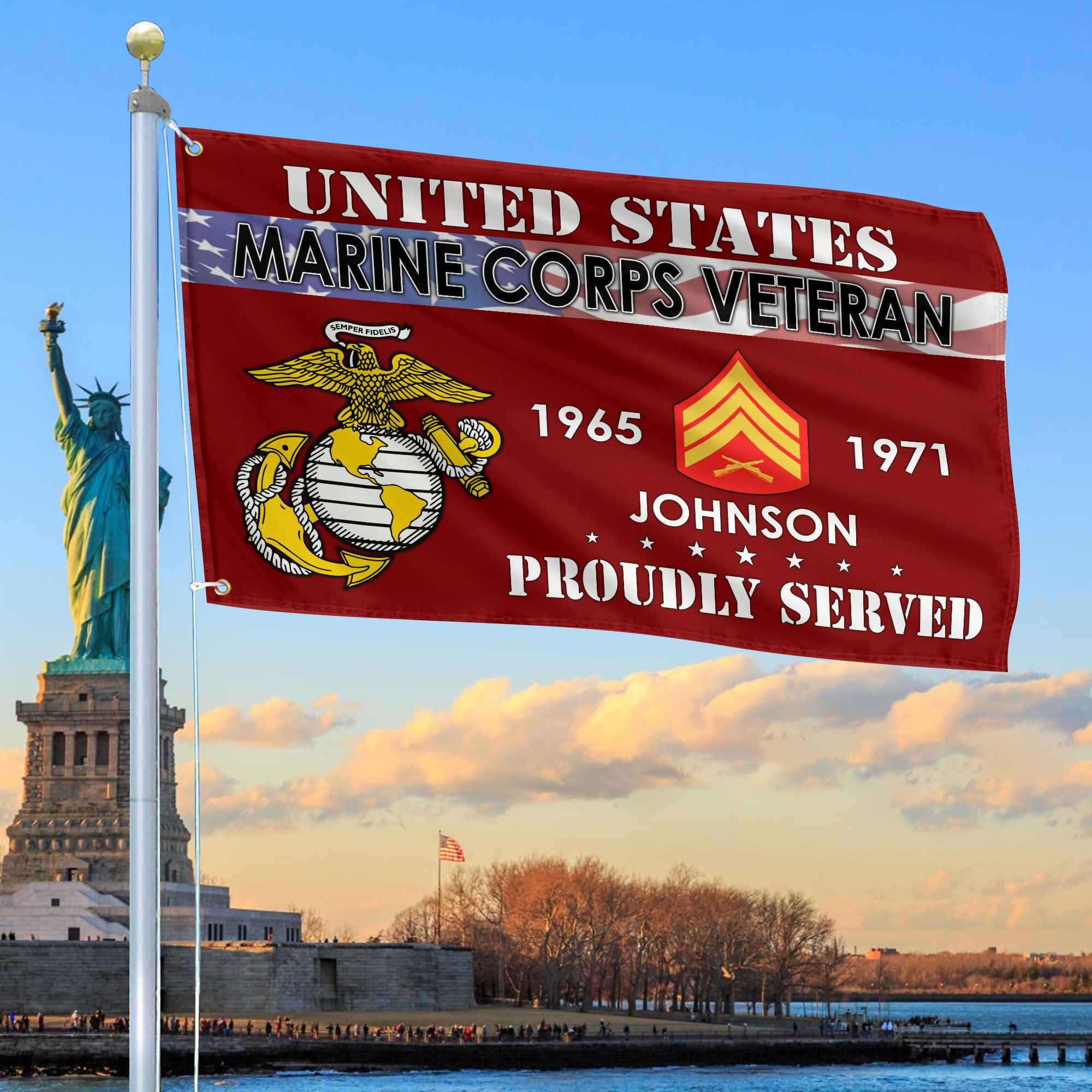 Premium USMC Grommet Flag VPVC109403, Custom Name, Rank, Year, Gifts For Marine Veteran, Best Gifts On Father’s Day, Armed Forces Day, Independence Day, Veterans Day