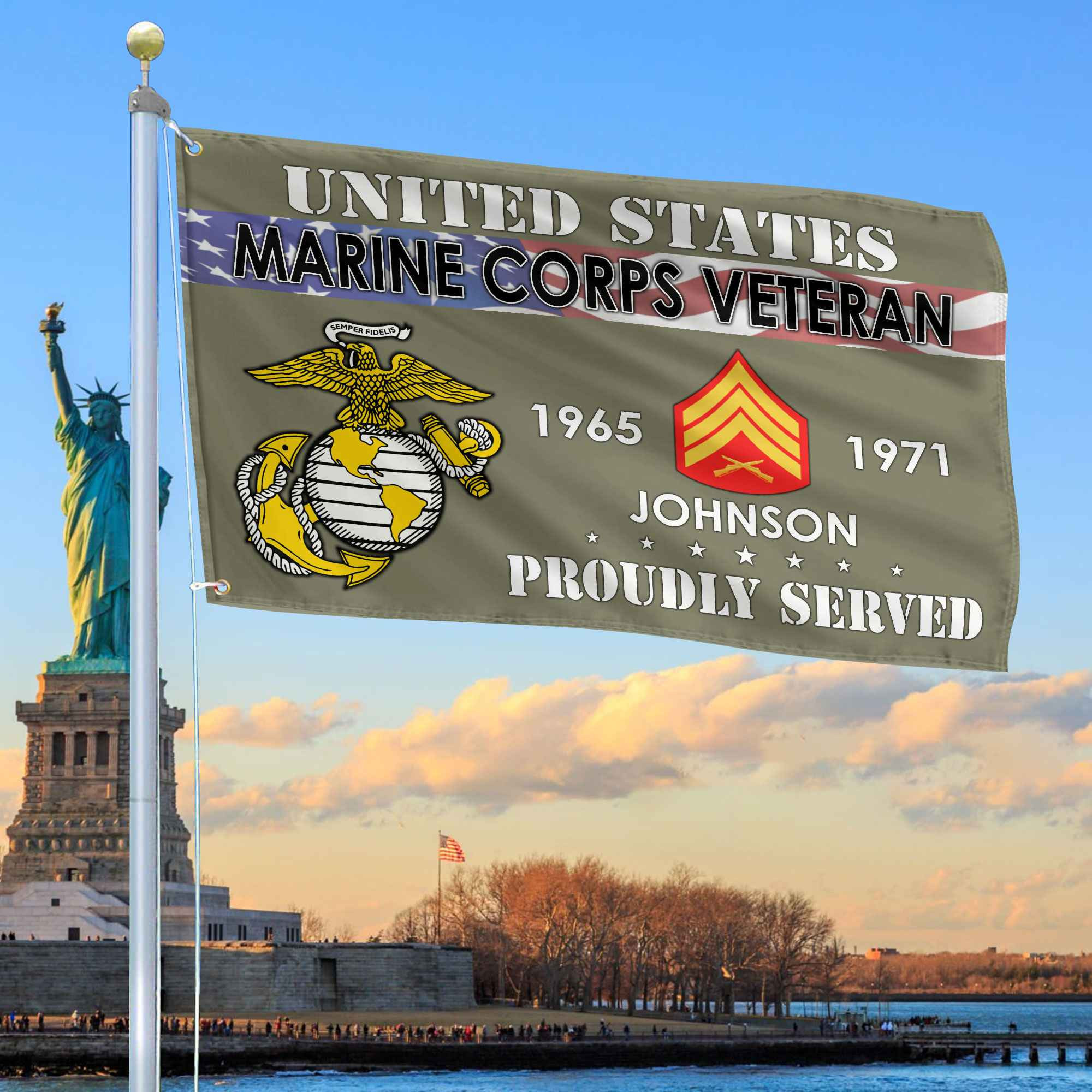 Premium USMC Grommet Flag VPVC109411, Custom Name, Rank, Year, Gifts For Marine Veteran, Best Gifts On Father’s Day, Armed Forces Day, Independence Day, Veterans Day
