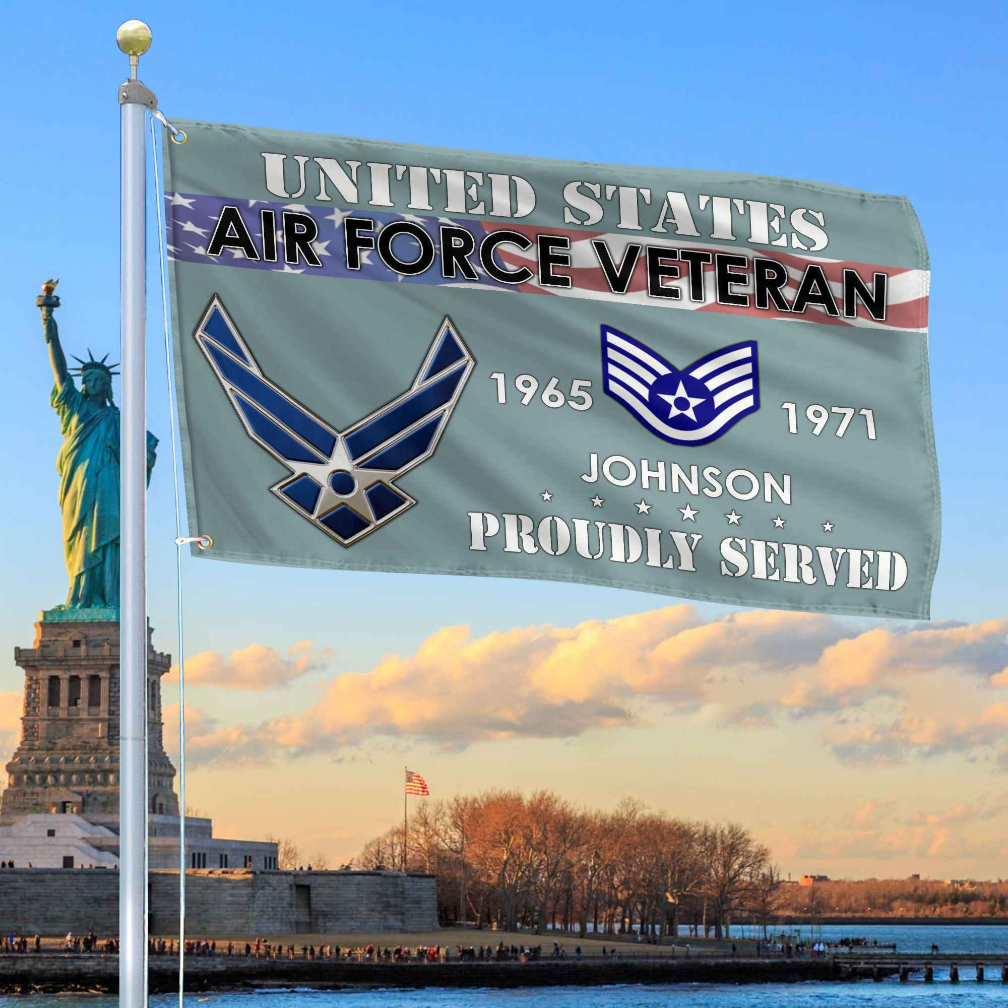 Premium USAF Grommet Flag VPVC109404, Custom Name, Rank, Year, Gifts For Air Force Veteran, Best Gifts On Father’s Day, Armed Forces Day, Independence Day, Veterans Day