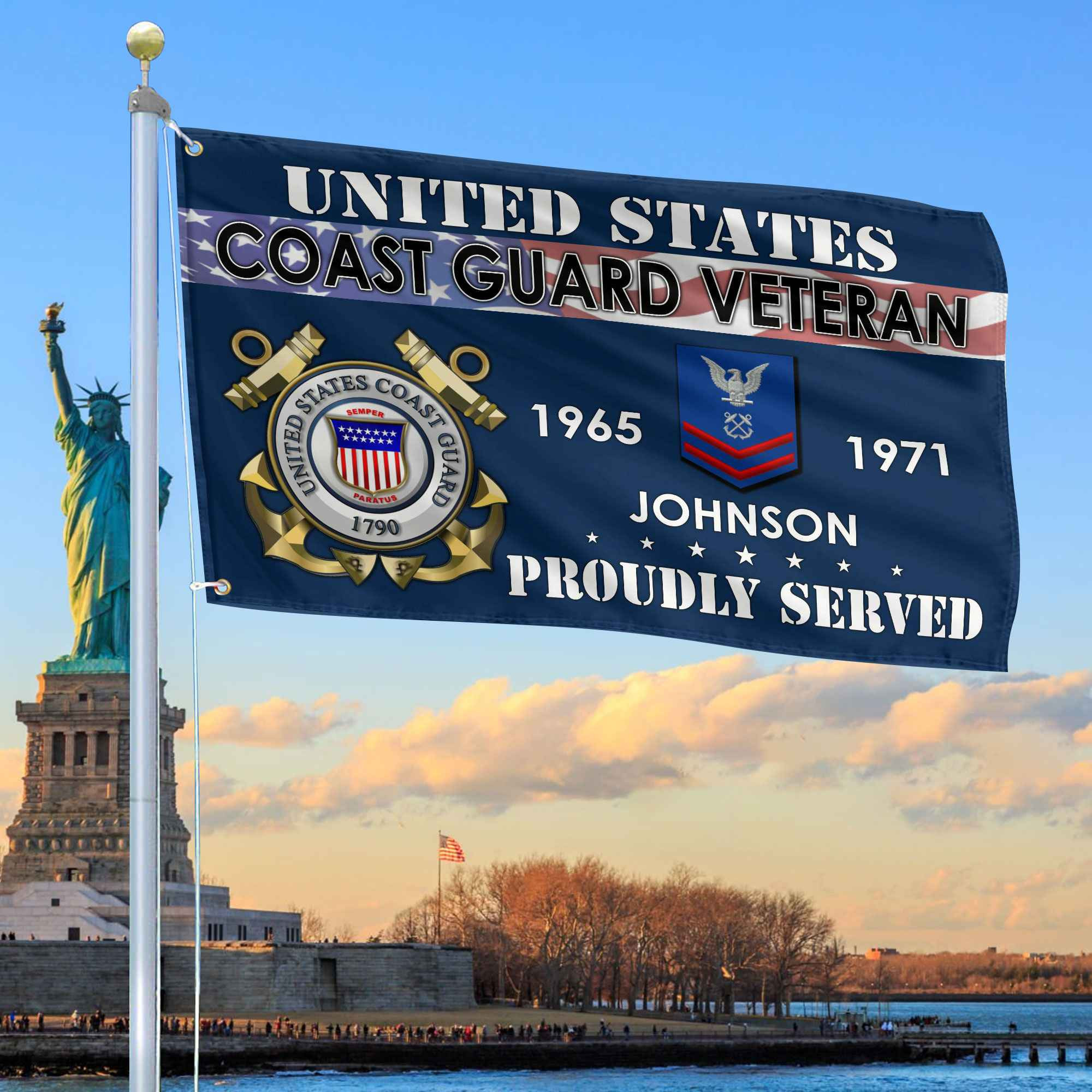 Premium USCG Grommet Flag VPVC109405, Custom Name, Rank, Year, Gifts For Coast Guard Veteran, Best Gifts On Father’s Day, Armed Forces Day, Independence Day, Veterans Day